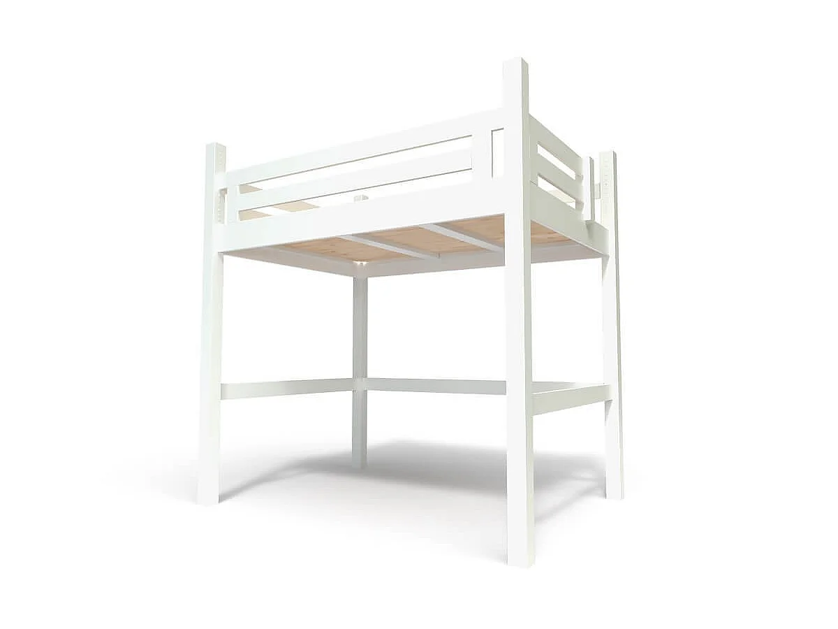 Lit Mezzanine adulte 140x200 bois + échelle hauteur réglable Alpage, Blanc