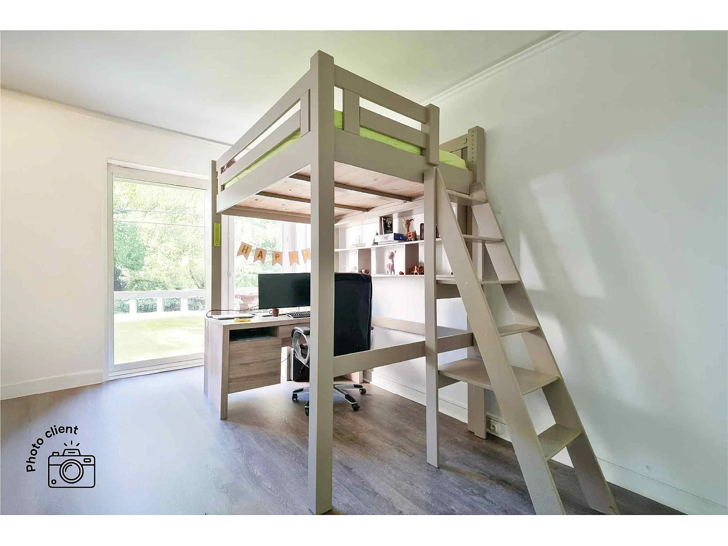 Lit Mezzanine adulte 140x200 bois + échelle hauteur réglable Alpage, Blanc