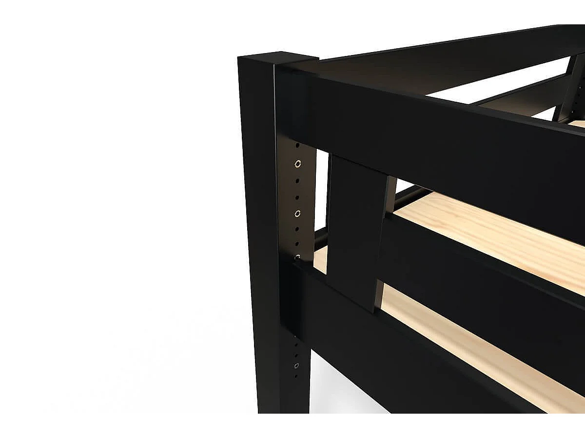 Lit Mezzanine adulte 140x200 bois + échelle hauteur réglable Alpage, Noir
