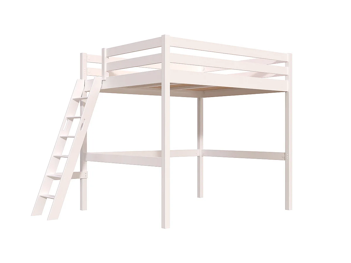 Lit mezzanine 2 places bois Sylvia 160x200 échelle inclinée, Blanc