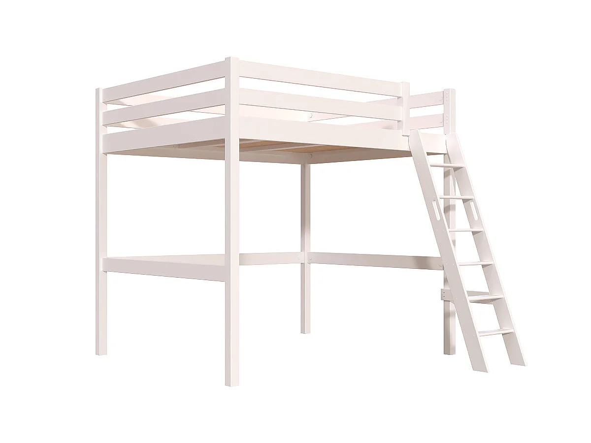 Lit mezzanine 2 places bois Sylvia 160x200 échelle inclinée, Blanc