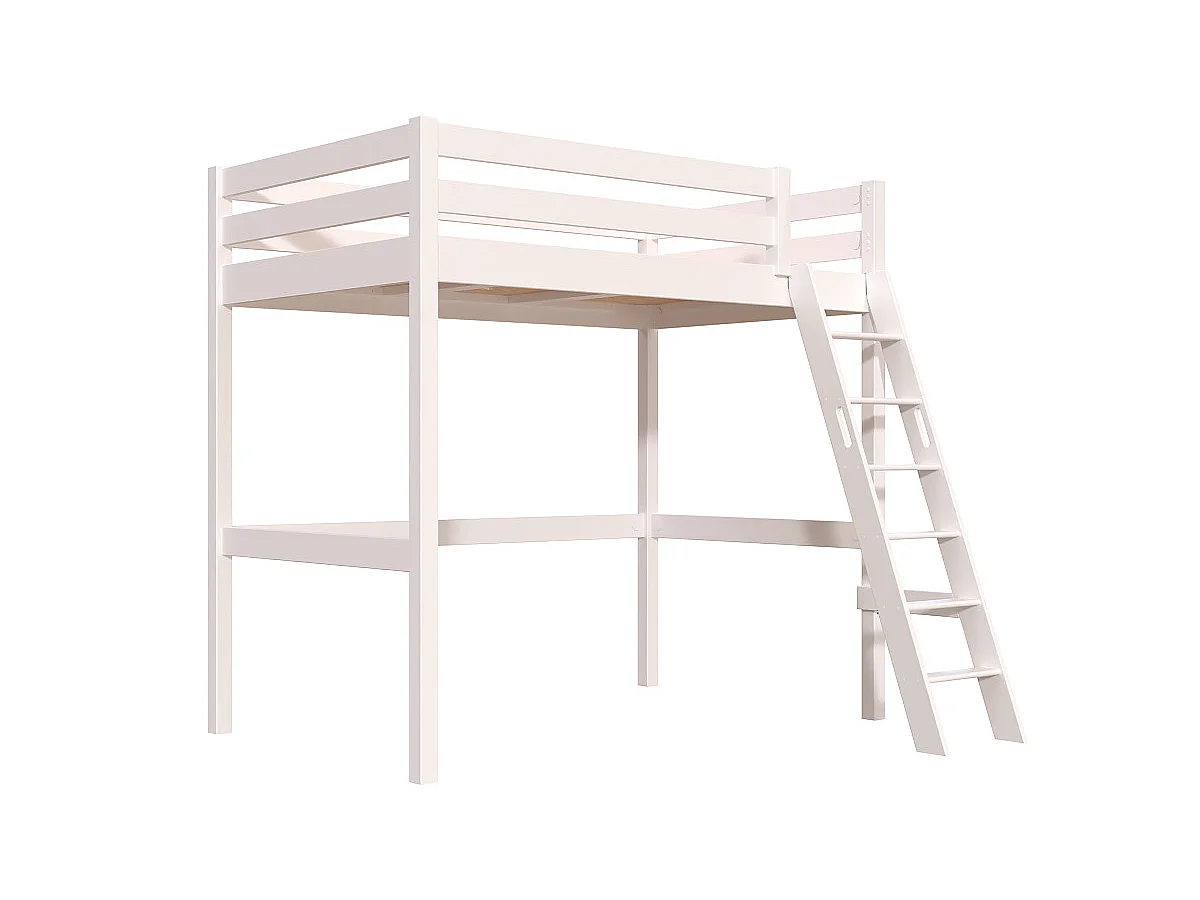 Lit mezzanine 1 place bois Sylvia 120x200 échelle inclinée, Blanc