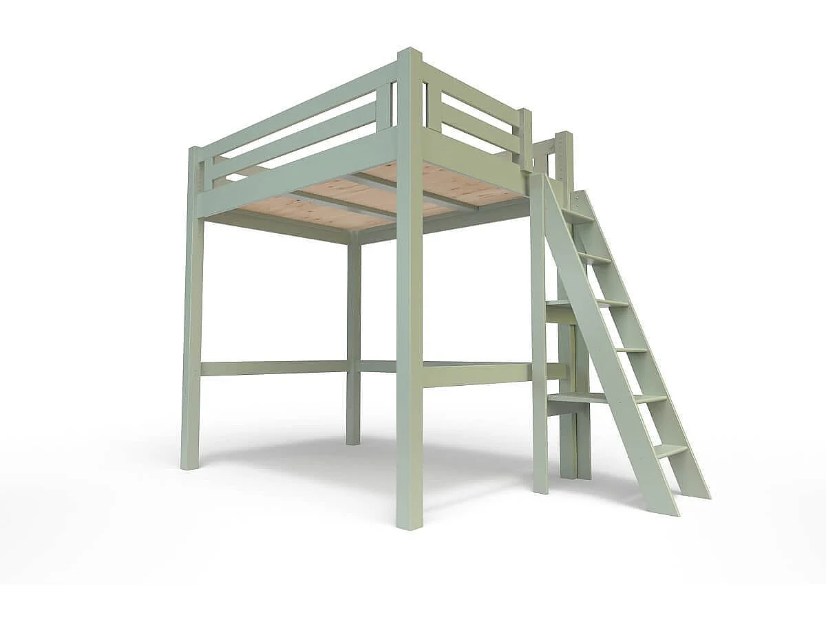 Lit Mezzanine adulte 160x200 bois + échelle hauteur réglable Alpage, Gris