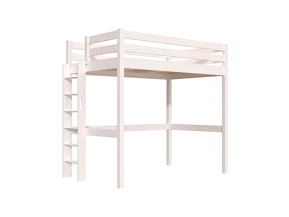 Lit en hauteur 1 place bois Sylvia 120x190 échelle droite, Blanc