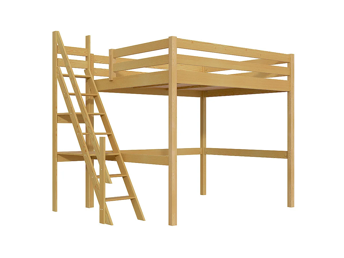 Lit Mezzanine bois 160x200 Sylvia avec escalier de meunier, Miel