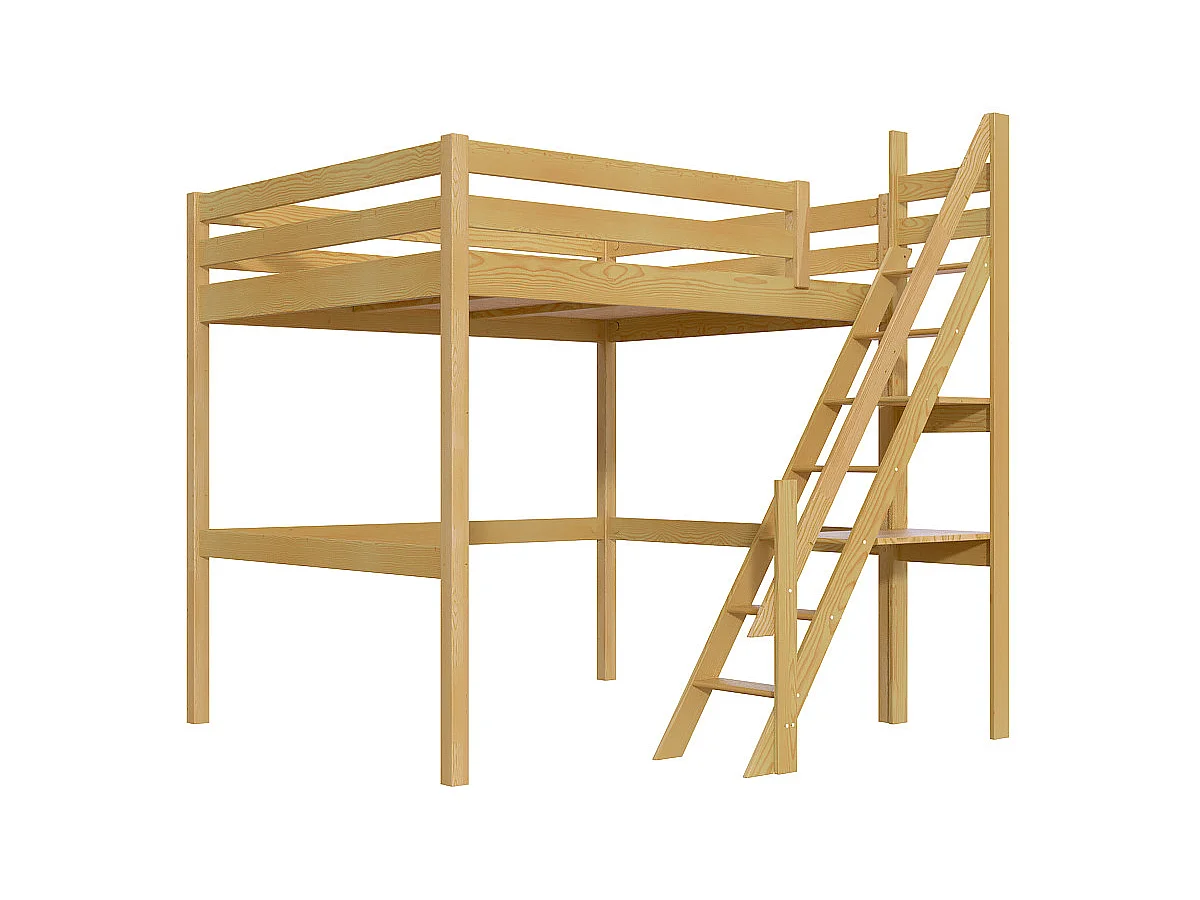 Lit Mezzanine bois 160x200 Sylvia avec escalier de meunier, Miel