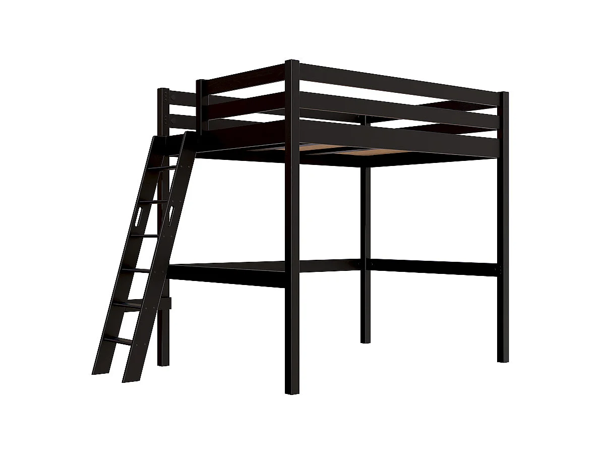 Lit mezzanine 2 places bois Sylvia 140x200 échelle inclinée, Noir