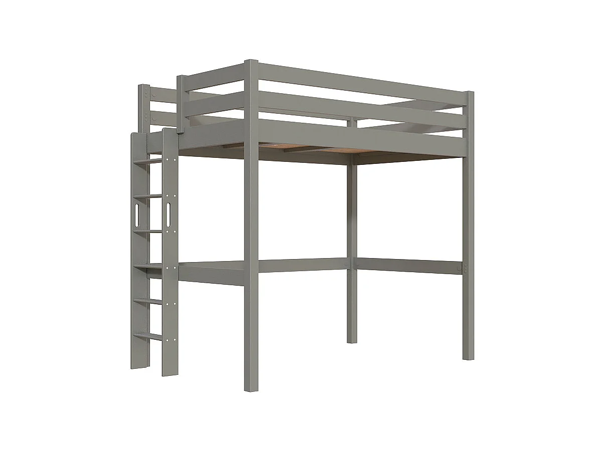 Lit en hauteur 1 place bois Sylvia 120x190 échelle droite, Gris