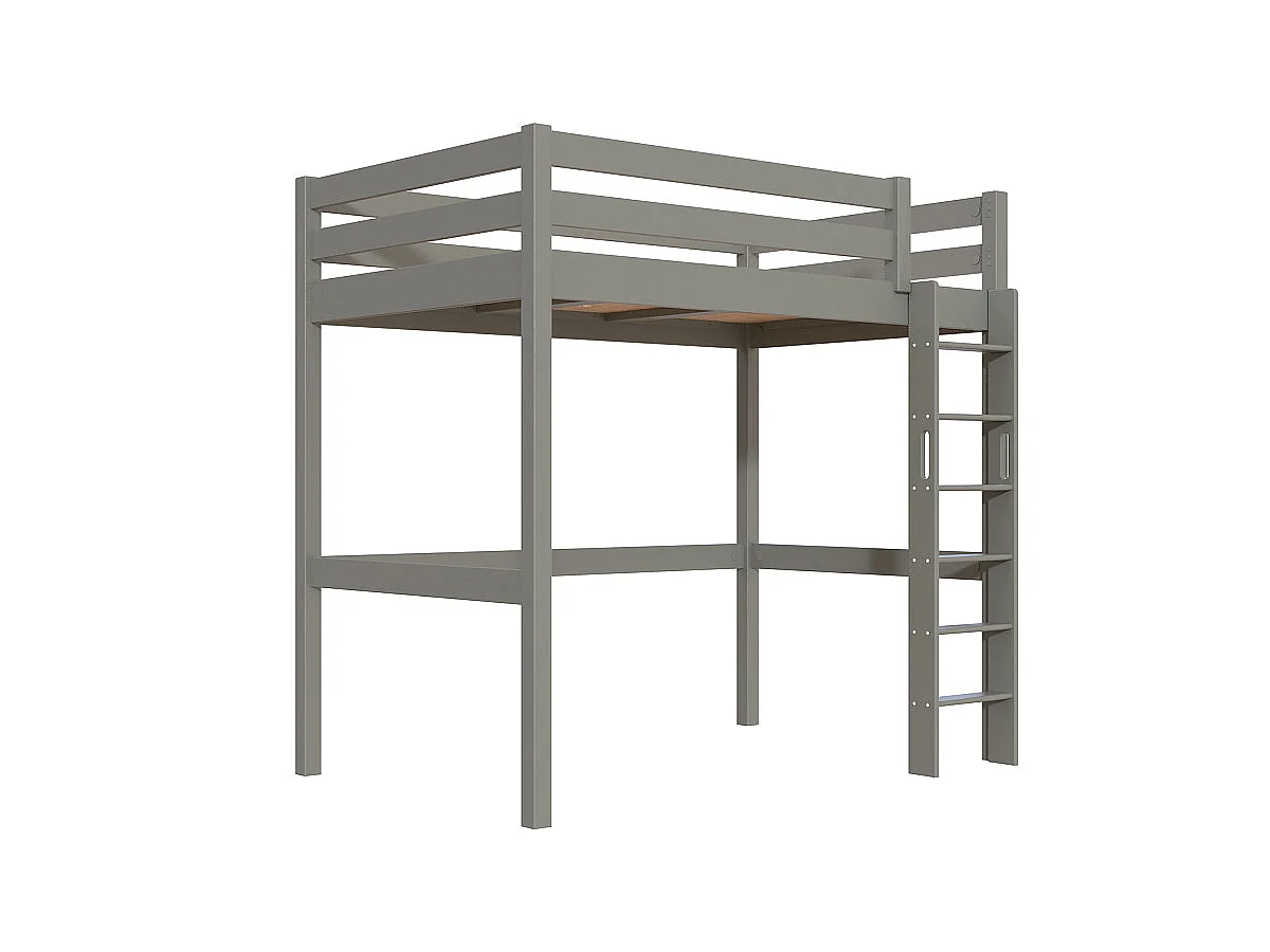 Lit en hauteur 1 place bois Sylvia 120x190 échelle droite, Gris