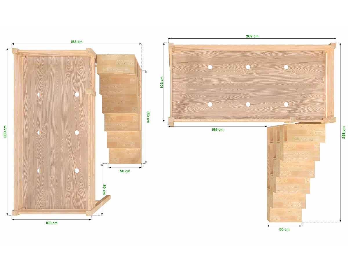 Lit mezzanine bois 90x200 Sylvia avec escalier cube, Gris