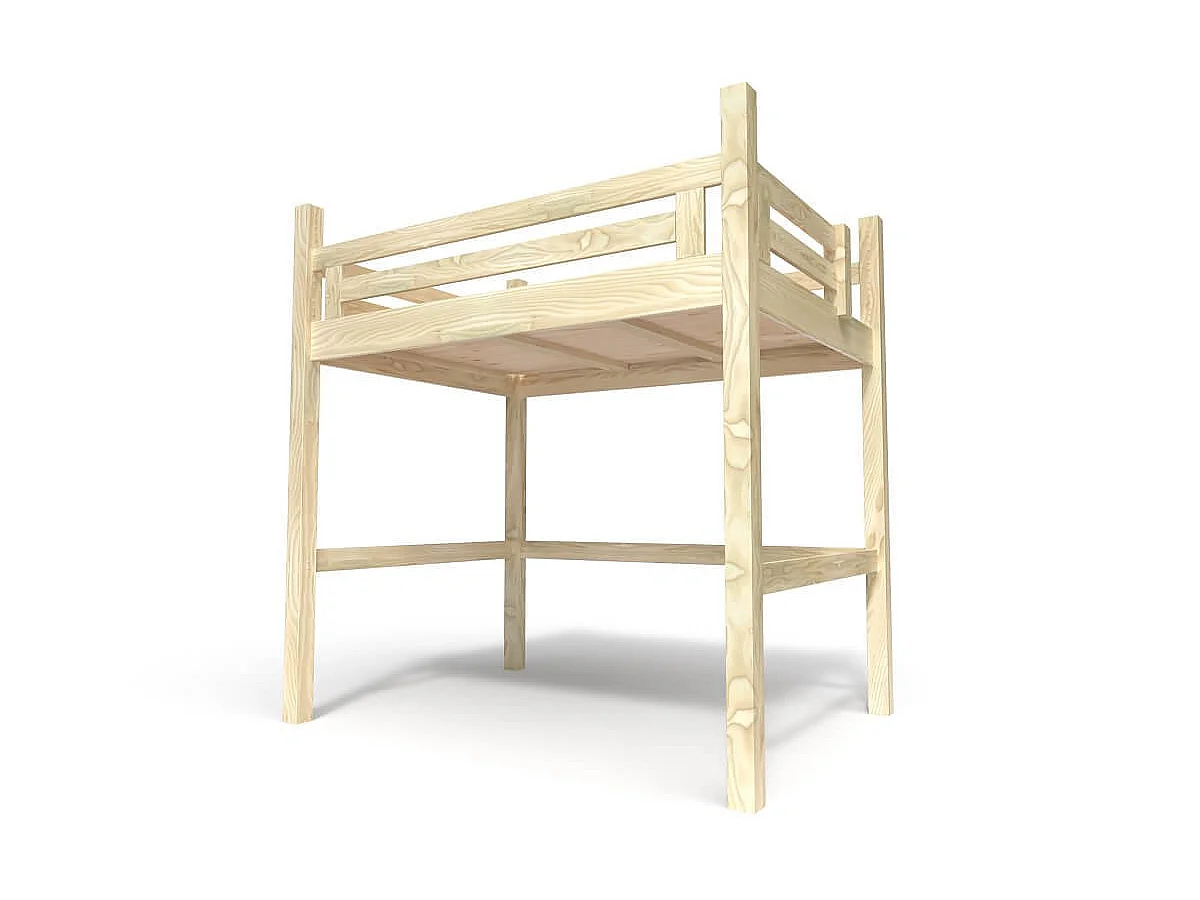Lit Mezzanine adulte 140x200 bois + échelle hauteur réglable Alpage, Vernis Naturel