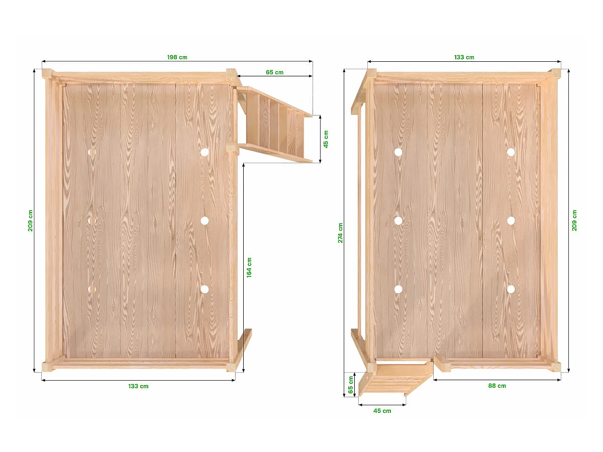 Lit mezzanine 1 place bois Sylvia 120x200 échelle inclinée, Vernis naturel/Blanc