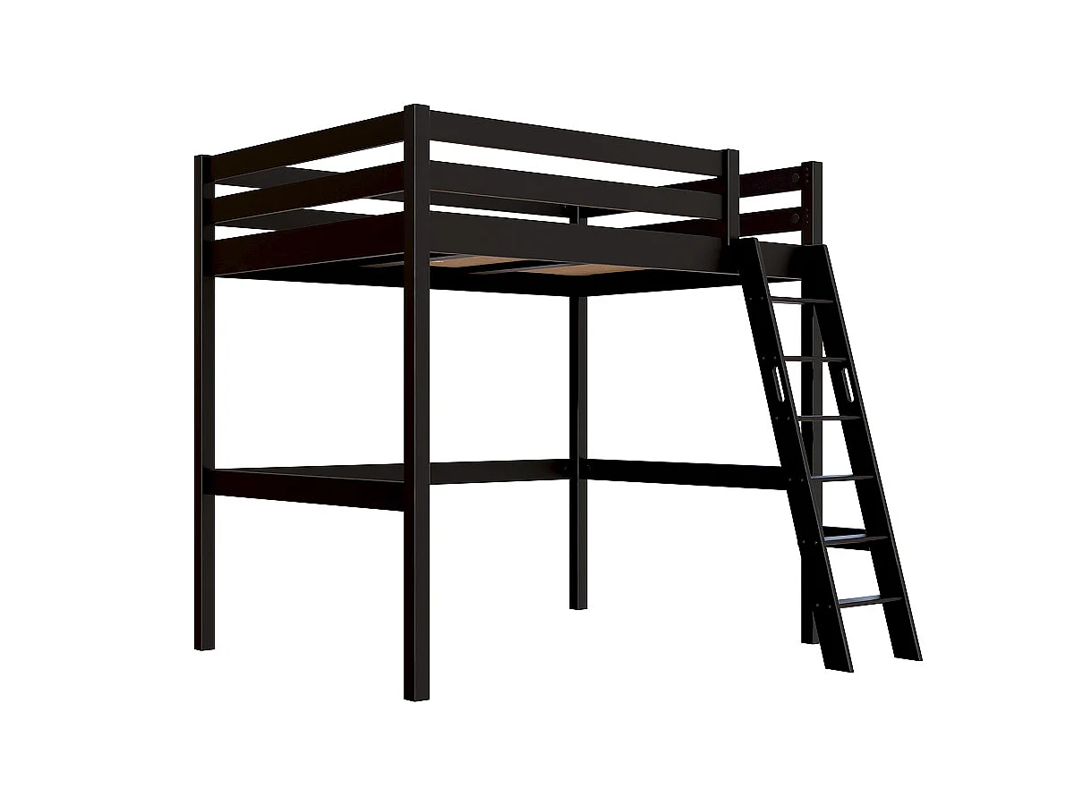 Lit mezzanine 2 places bois Sylvia 140x190 échelle inclinée, Noir
