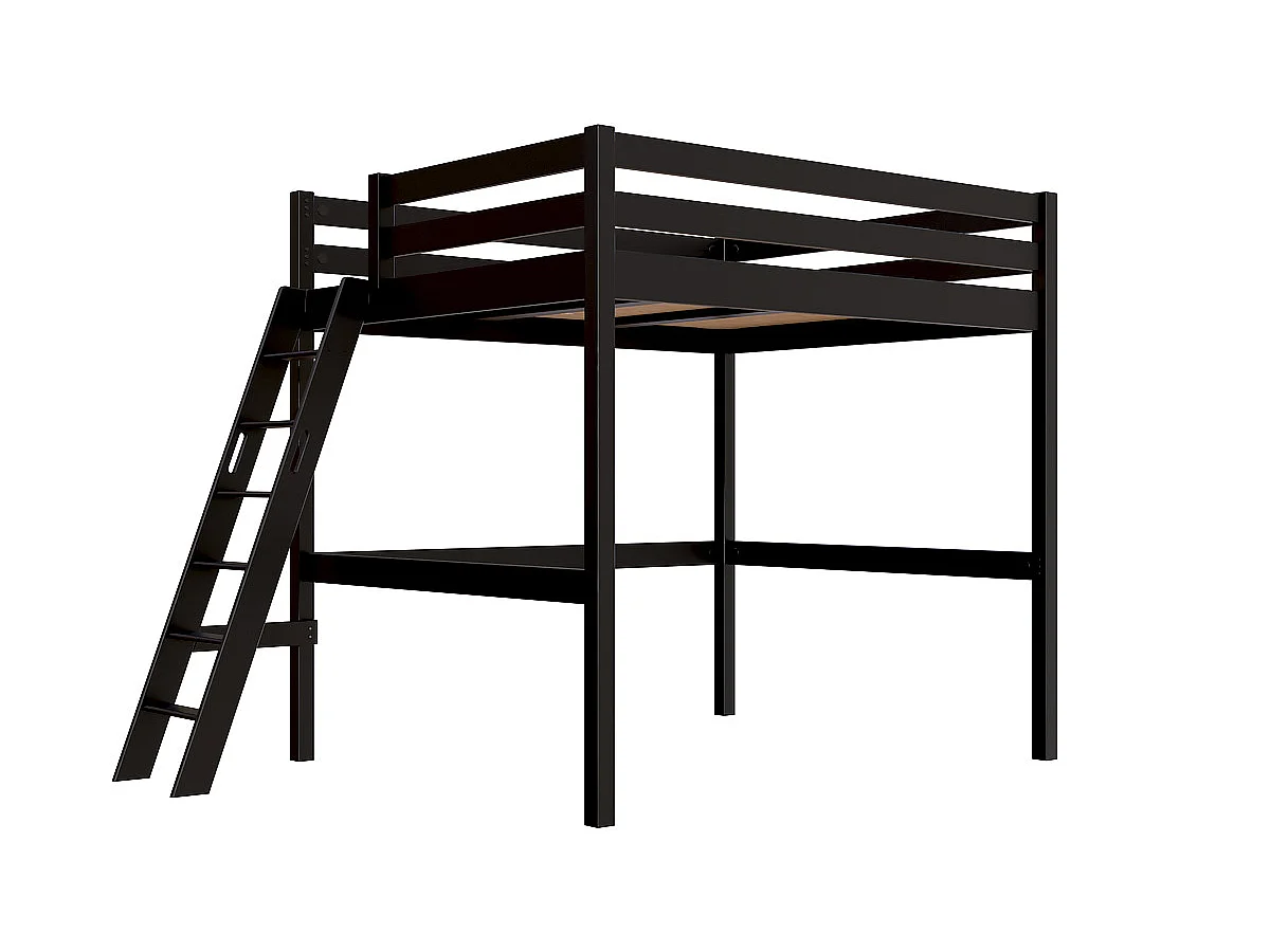 Lit mezzanine 2 places bois Sylvia 160x200 échelle inclinée, Noir