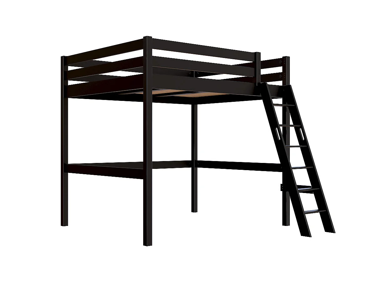Lit mezzanine 2 places bois Sylvia 160x200 échelle inclinée, Noir