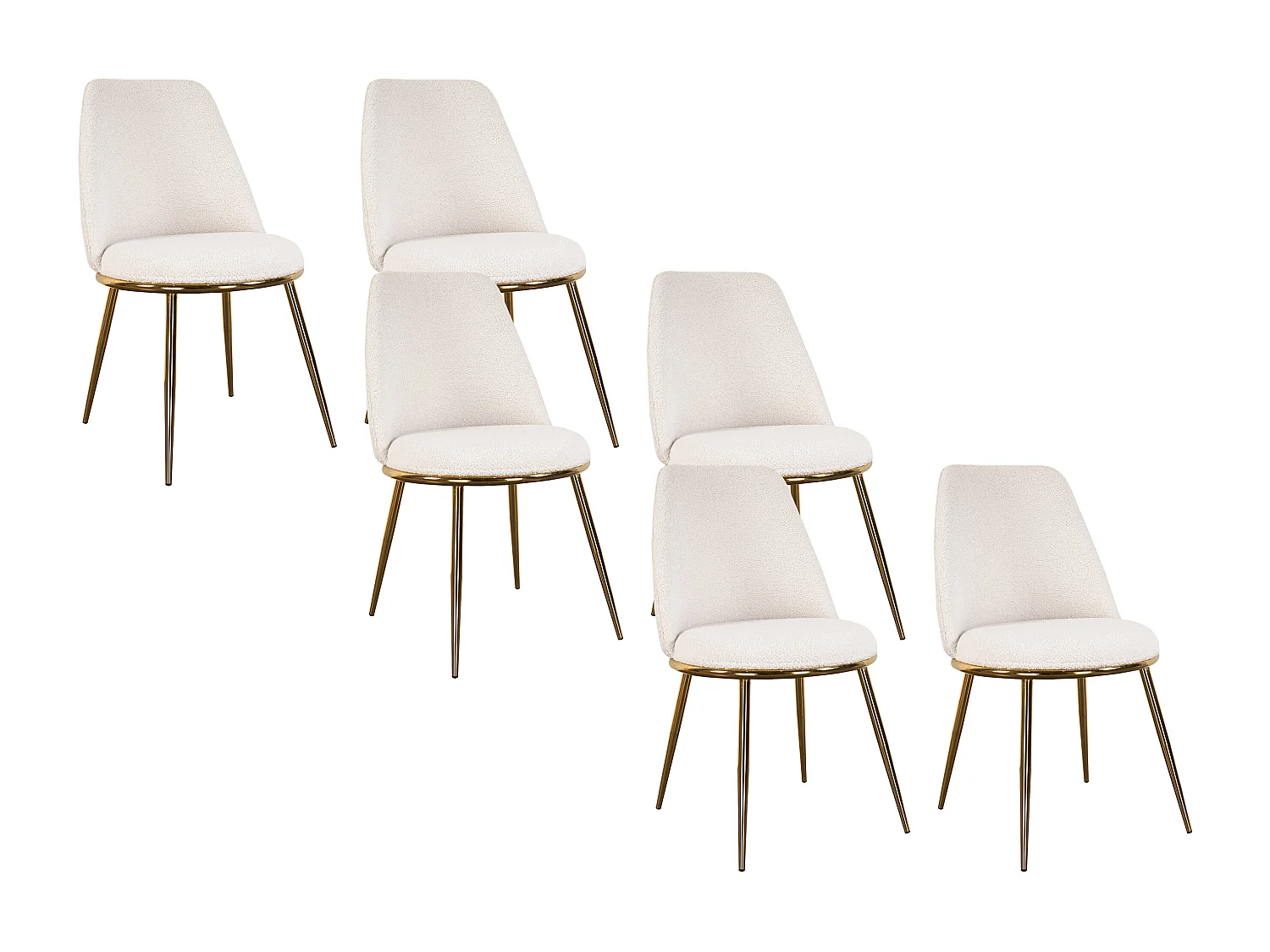 Lot de 6 chaises en tissu bouclette et métal doré - Blanc - NEBINA