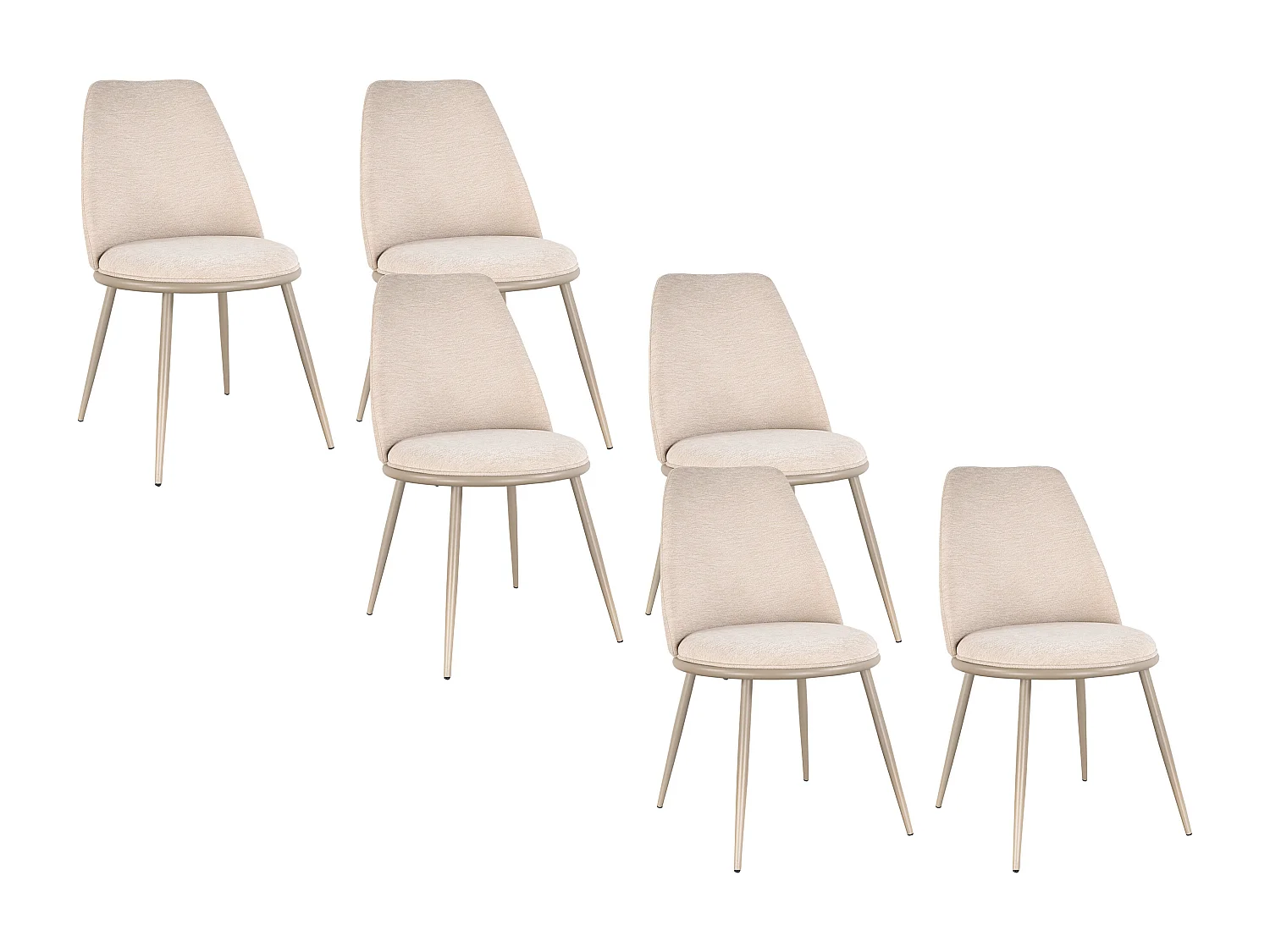 Lot de 6 chaises en tissu texturé et métal - Beige - NEBINA