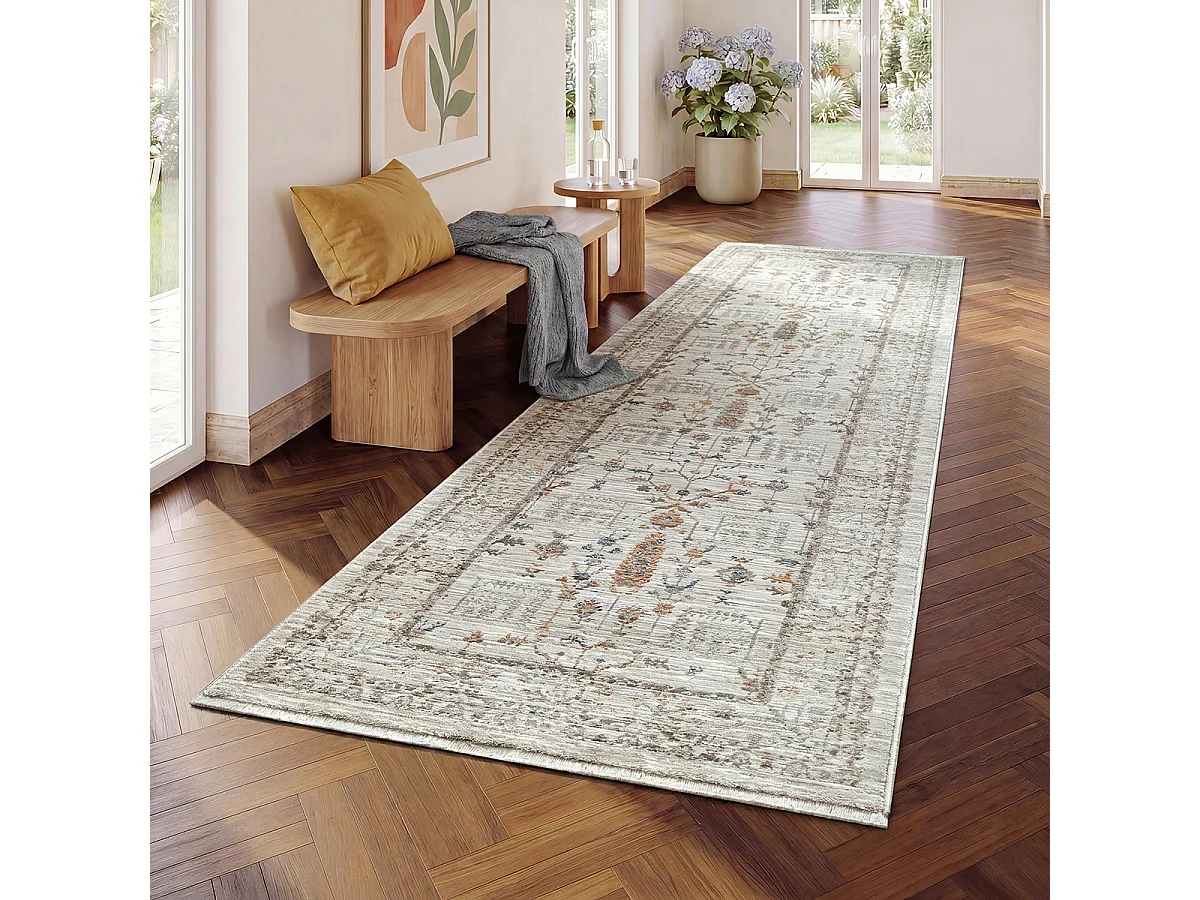Tapis Design berbère Haut gamme, Crème, 80 x 300 cm