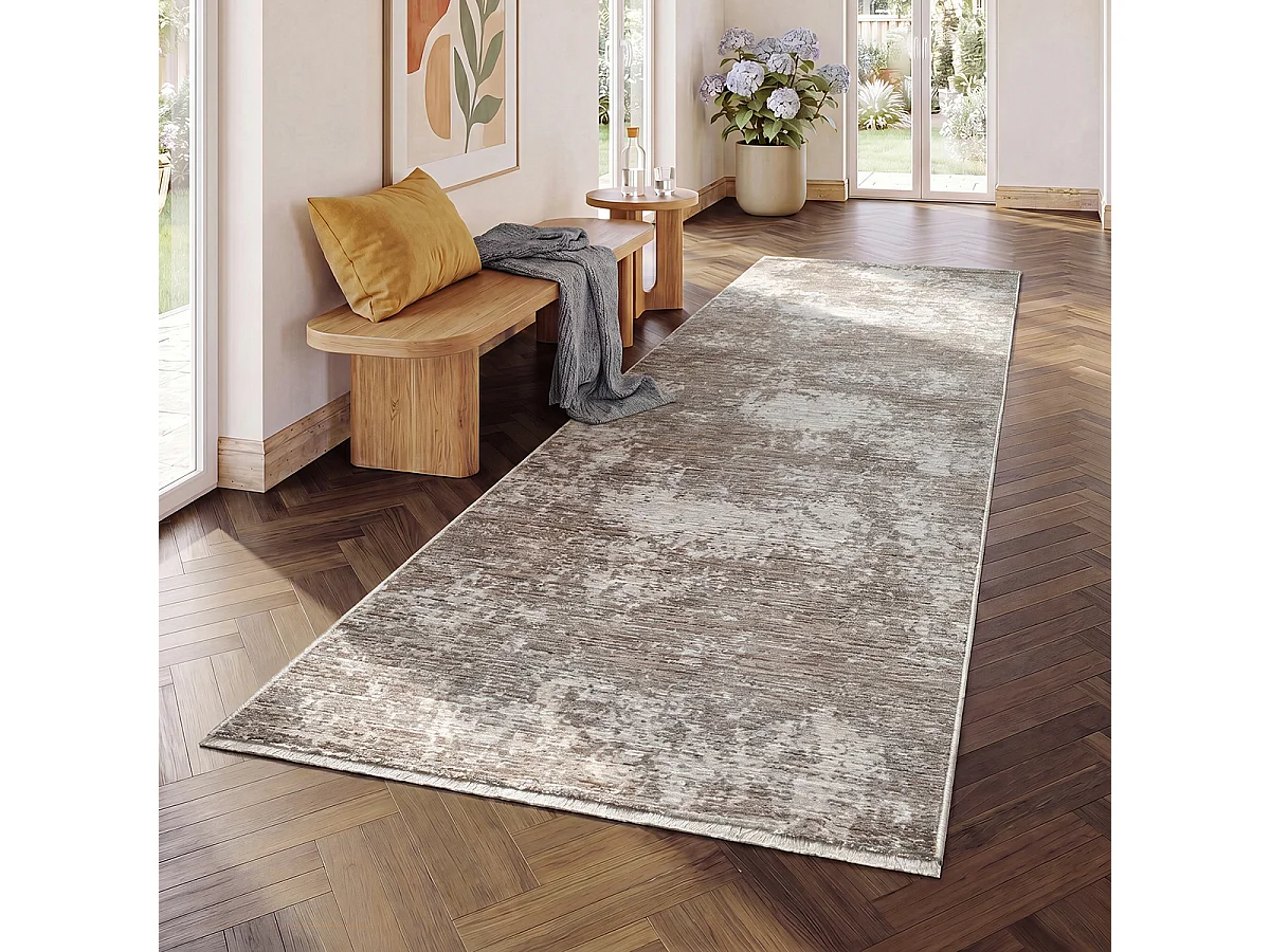 Tapis Design Abstrait Haut gamme, Beige, 80 x 300 cm