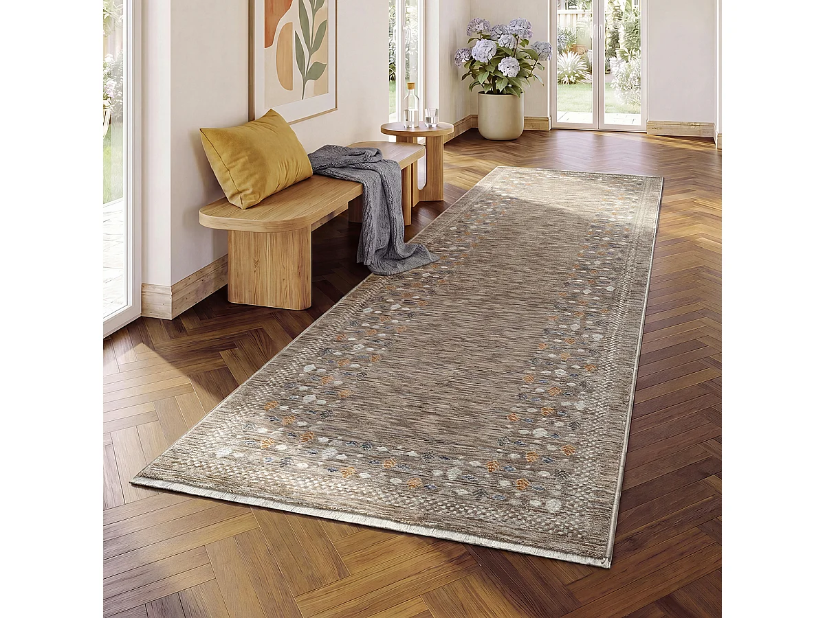 Tapis Aspect Gabbeh Haut gamme, Marron, 80 x 300 cm