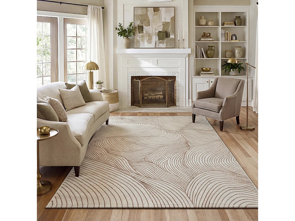 Tapis salon moderne élégant, Beige, 140 x 200 cm