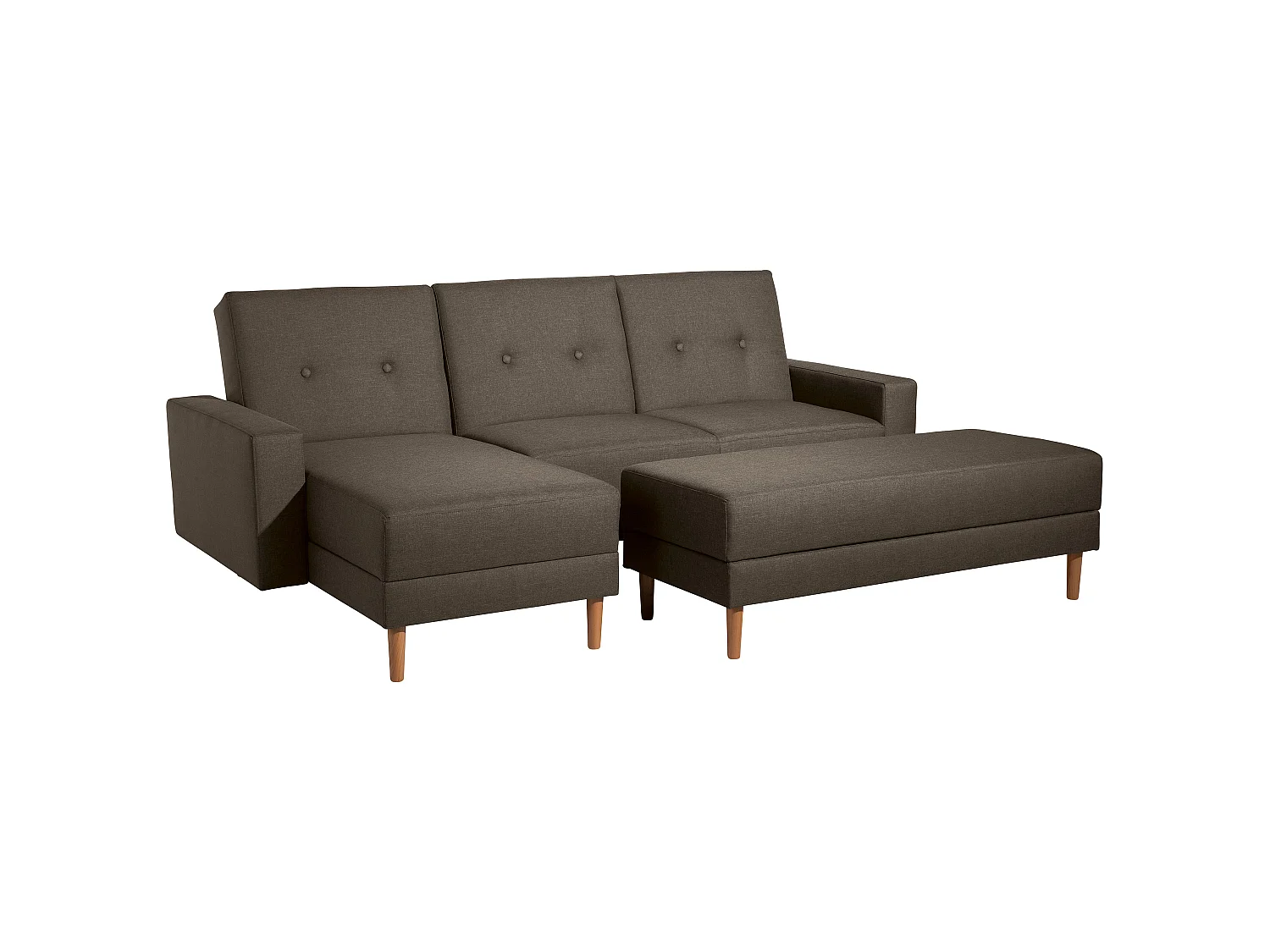 Funktionssofa mit Hocker - Flachgewebe - braun - Just Cool