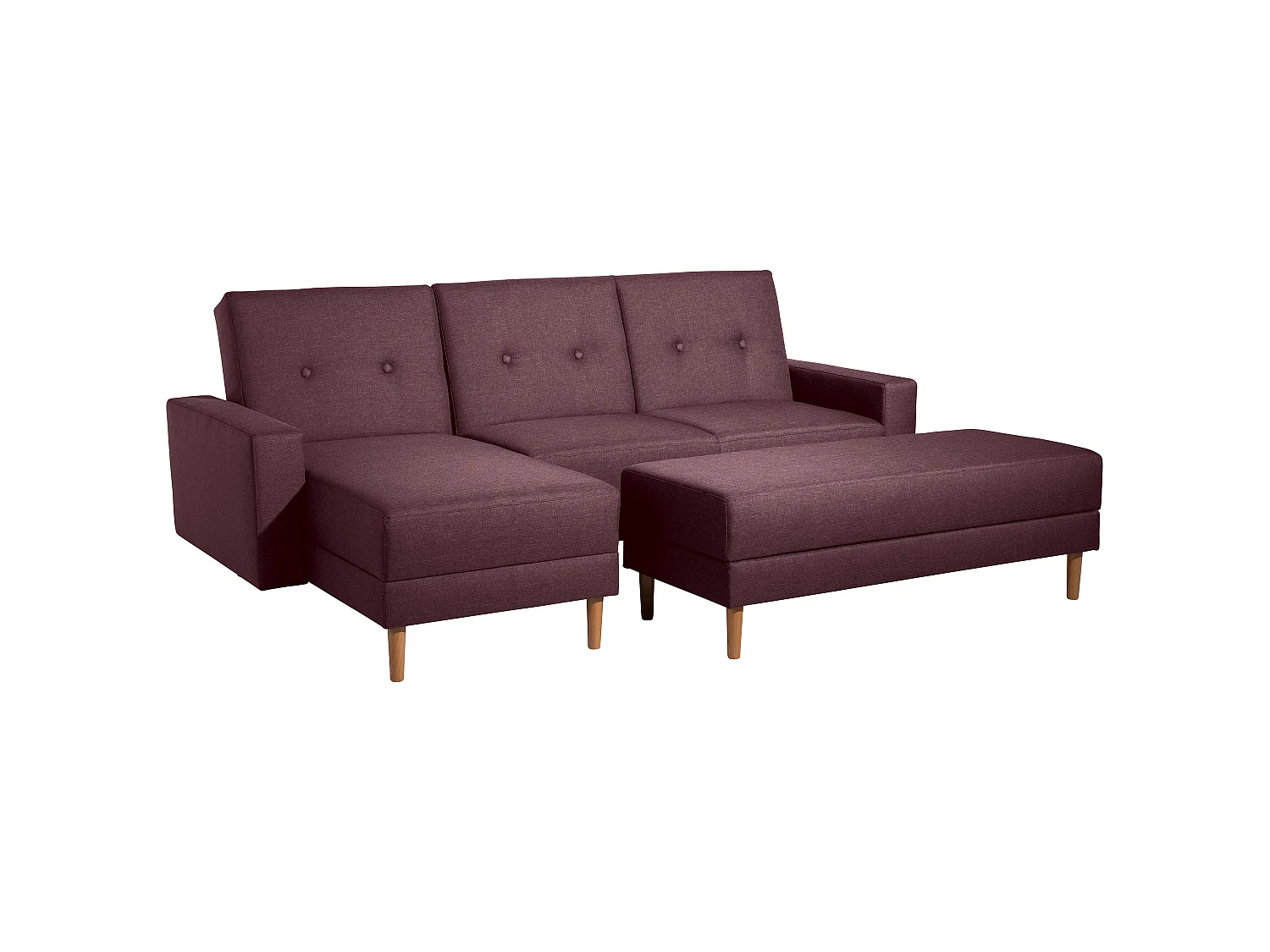 Funktionssofa mit Hocker - Flachgewebe - burgund - Just Cool