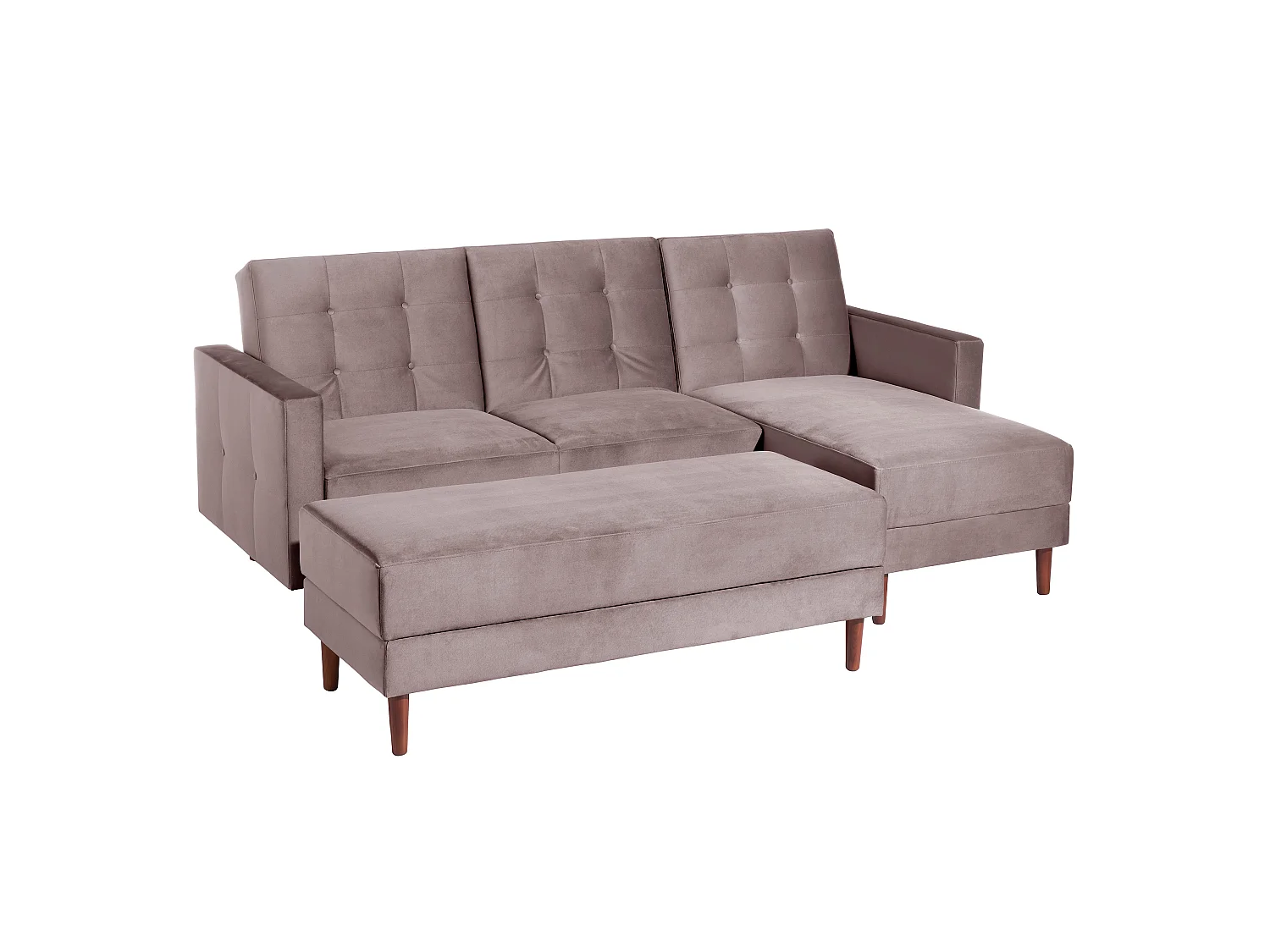 Funktionssofa mit Hocker - Samtvelours - rosé - Easy Relax