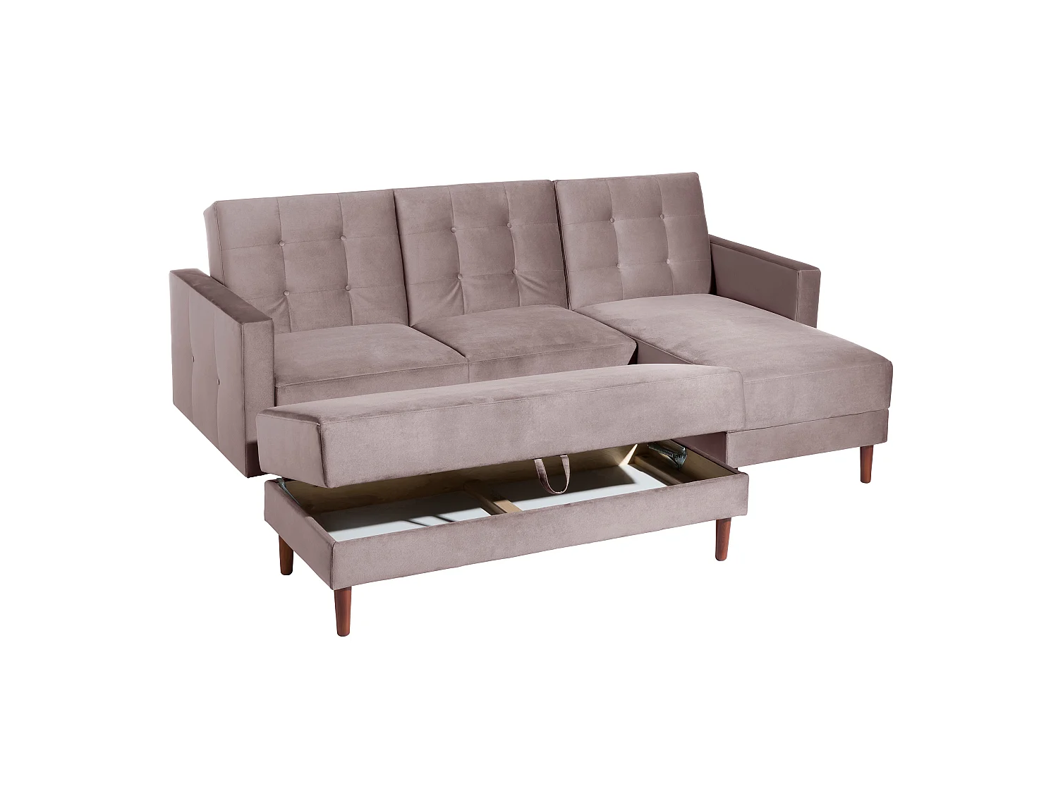 Funktionssofa mit Hocker - Samtvelours - rosé - Easy Relax