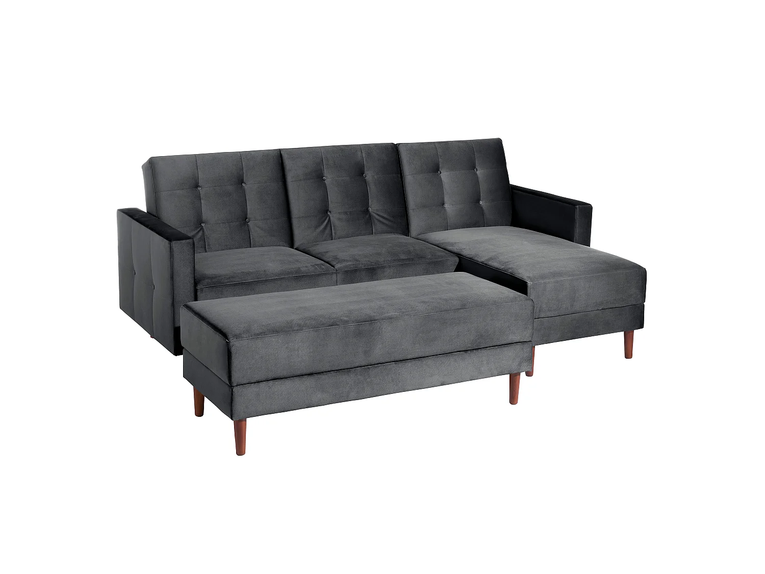 Funktionssofa mit Hocker - Samtvelours - graphit - Easy Relax