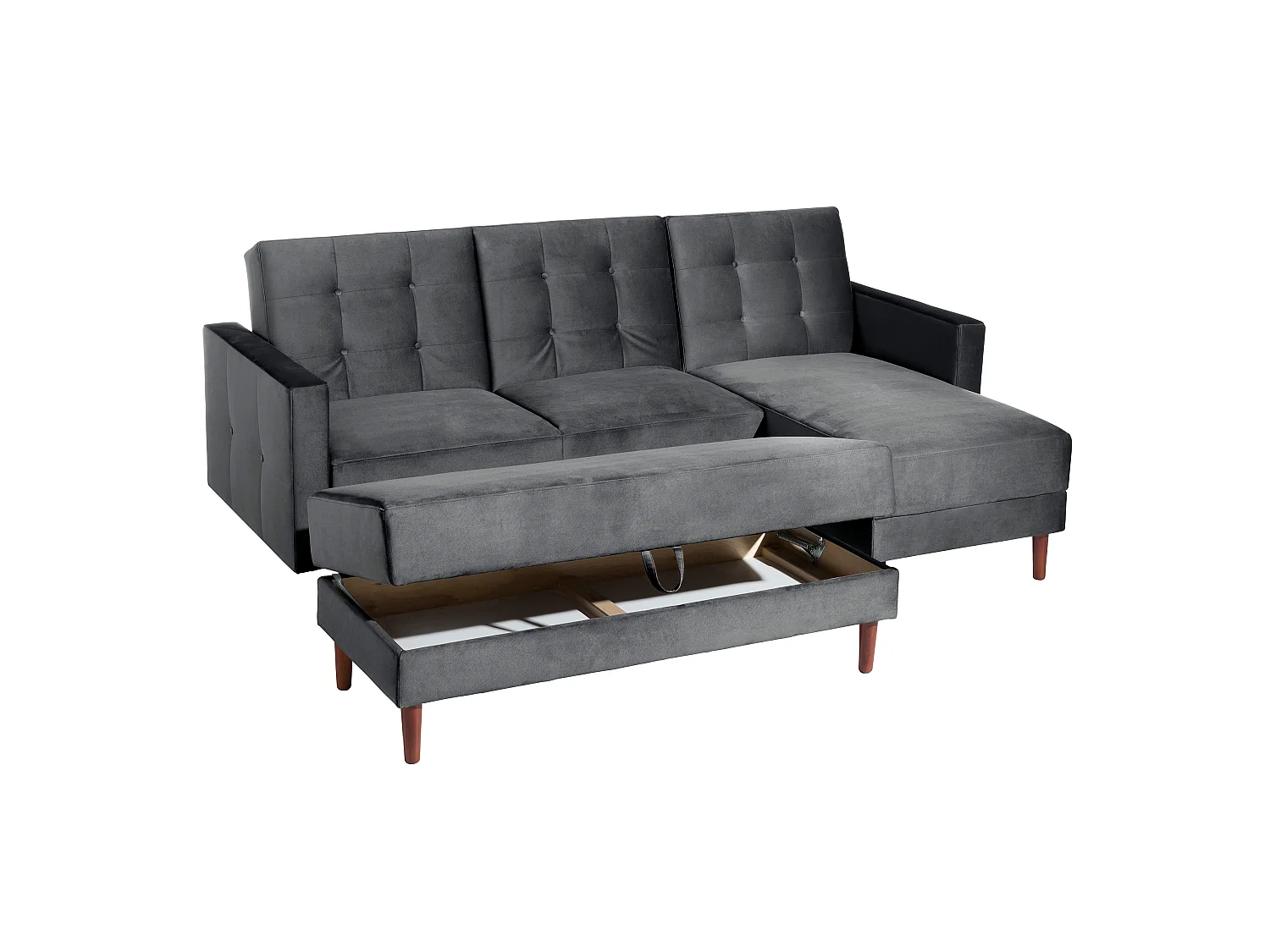 Funktionssofa mit Hocker - Samtvelours - graphit - Easy Relax