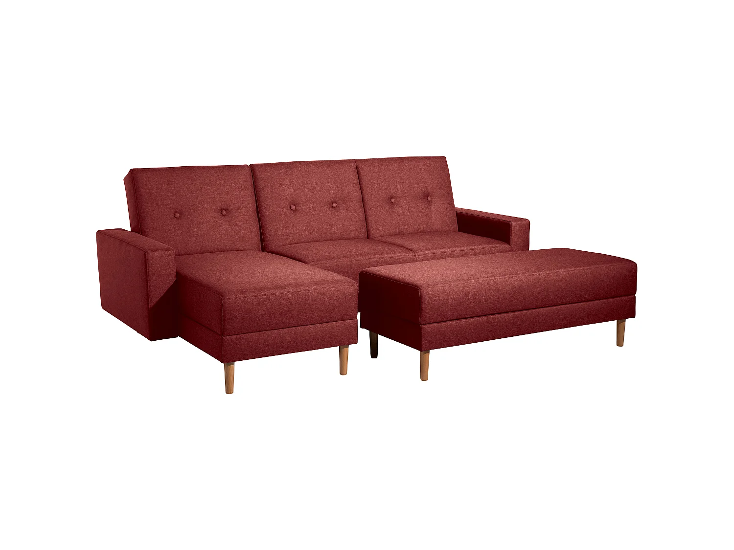 Funktionssofa mit Hocker - Flachgewebe - rot - Just Cool