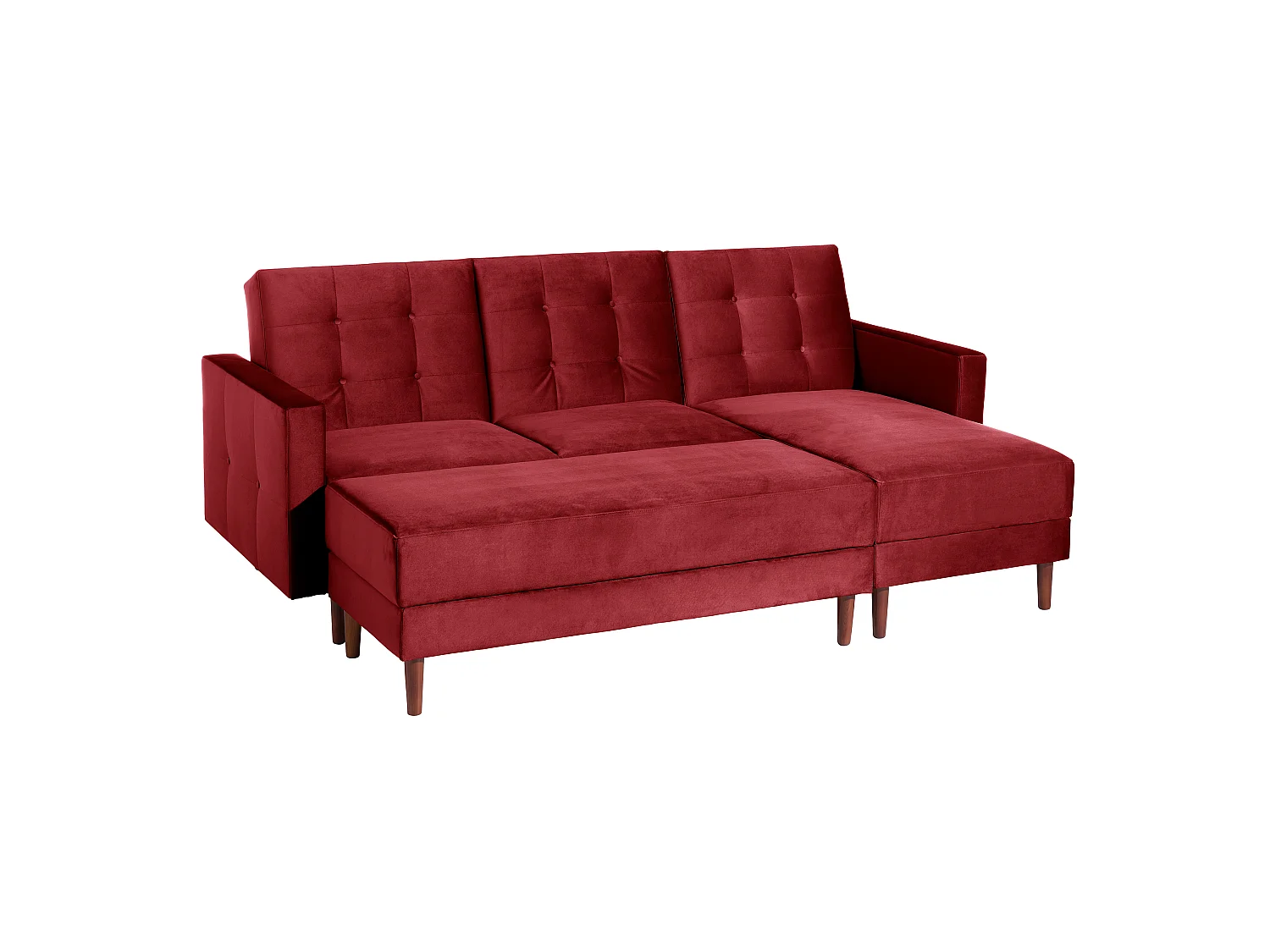 Funktionssofa mit Hocker - Samtvelours - rot - Easy Relax
