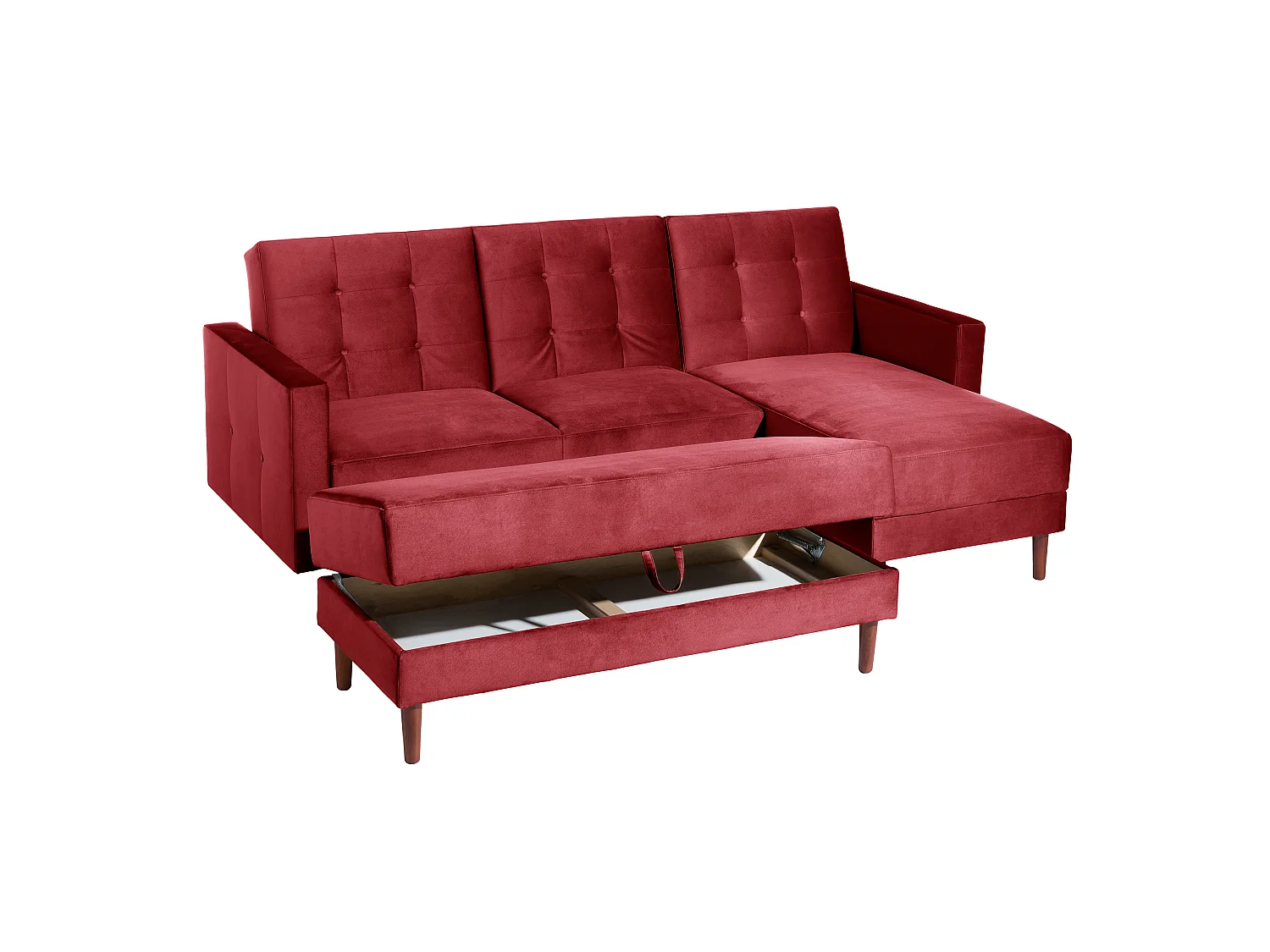 Funktionssofa mit Hocker - Samtvelours - rot - Easy Relax