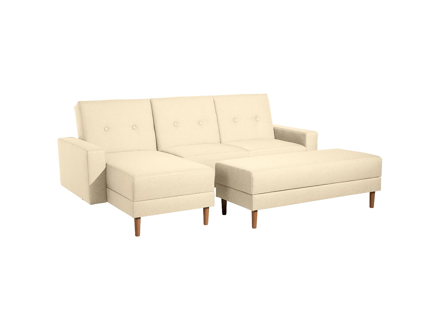 Funktionssofa mit Hocker - Flachgewebe - beige - Just Cool