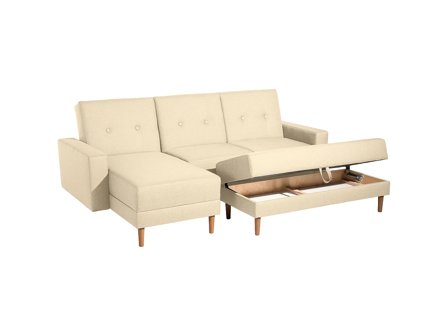 Funktionssofa mit Hocker - Flachgewebe - beige - Just Cool