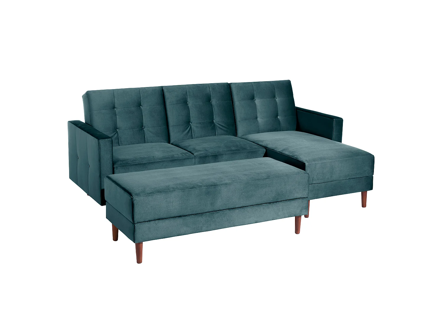 Funktionssofa mit Hocker - Samtvelours - azur - Easy Relax