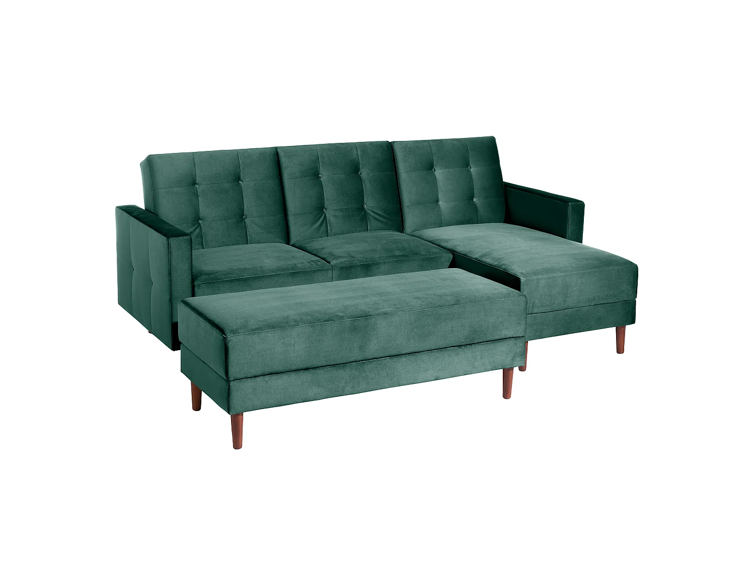 Funktionssofa mit Hocker - Samtvelours - grün - Easy Relax