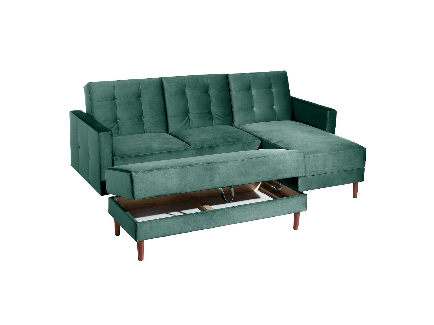 Funktionssofa mit Hocker - Samtvelours - grün - Easy Relax