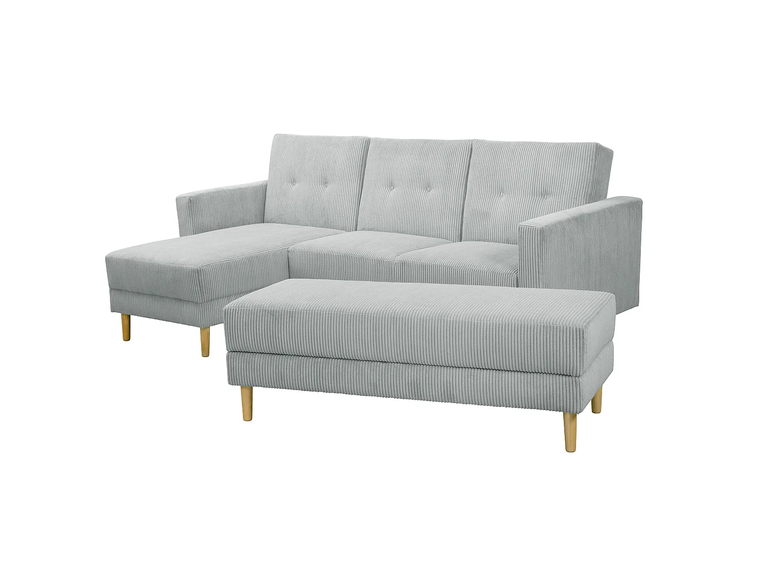 Funktionssofa mit Hocker - Cordstoff - silber - Just Cool