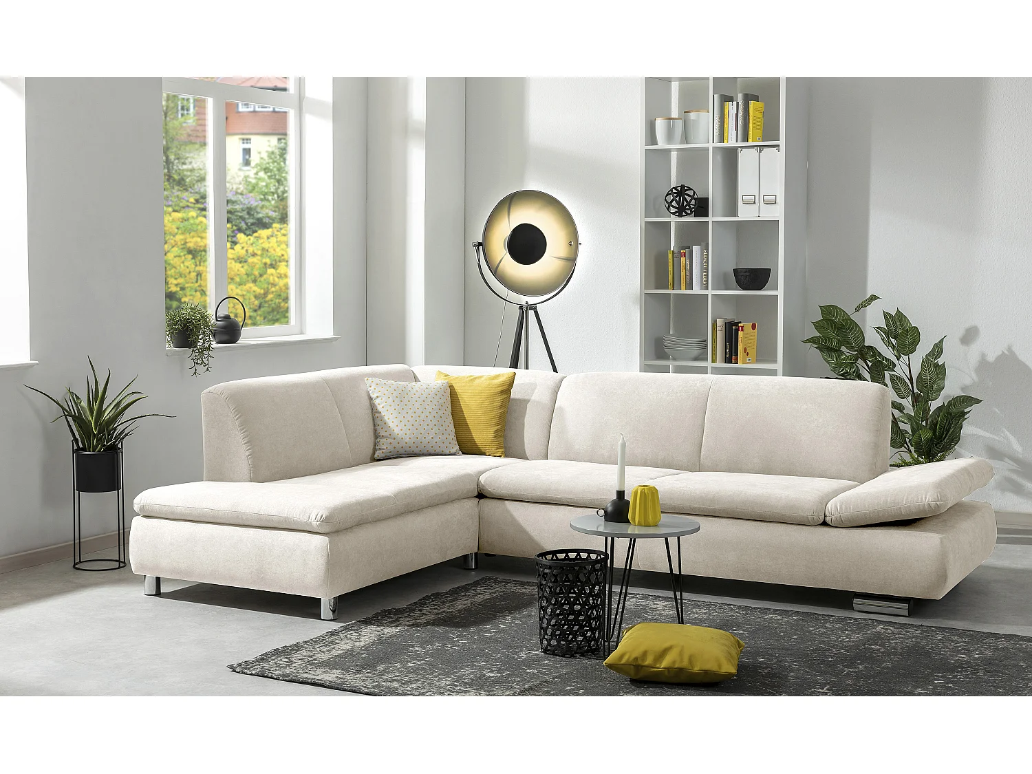 Ecksofa links mit Sofa 2,5-Sitzer rechts - Flachgewebe - beige - Terrence