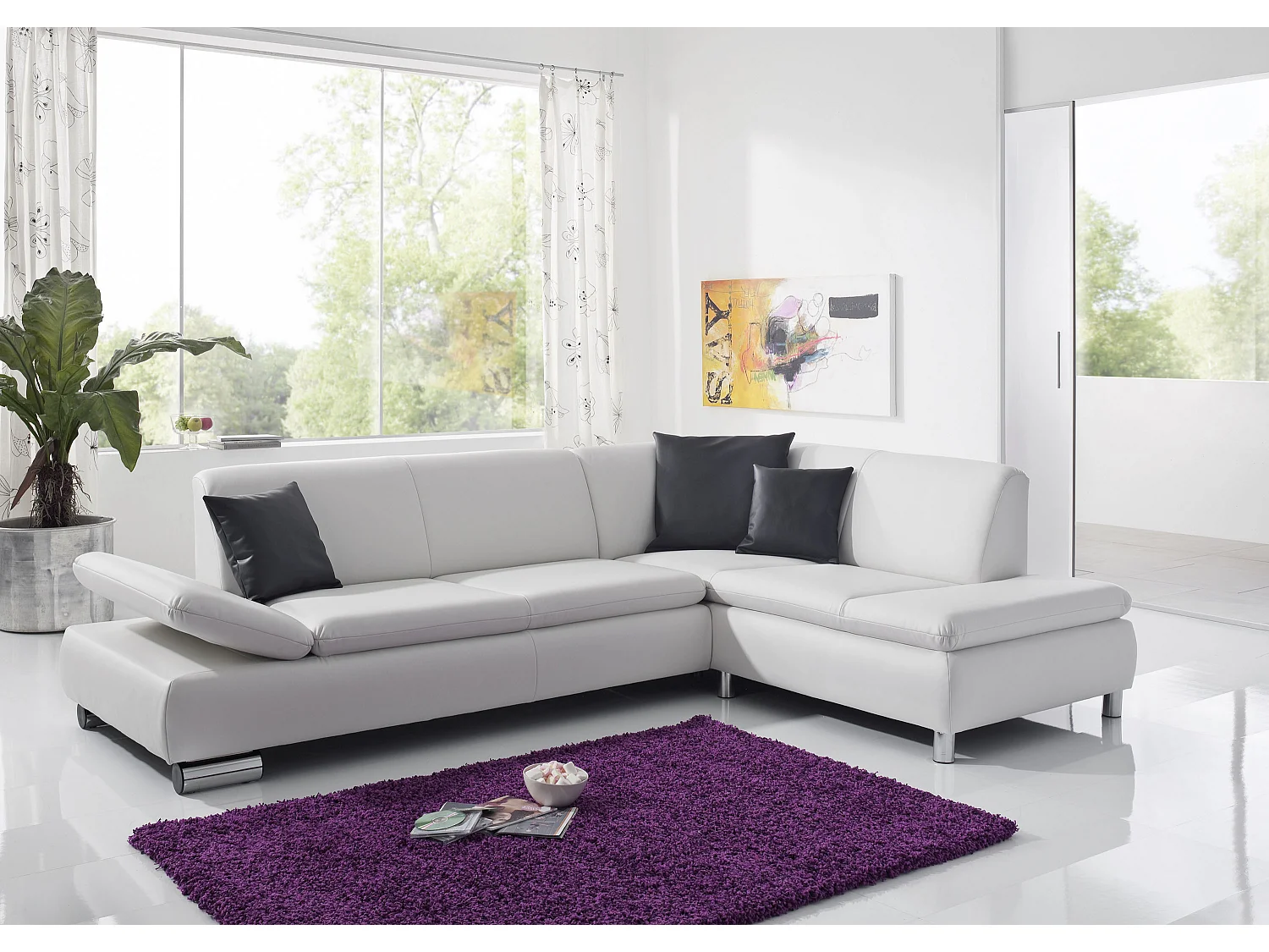 Sofa 2,5-Sitzer links mit Ecksofa rechts - Kunstleder - weiß - Terrence