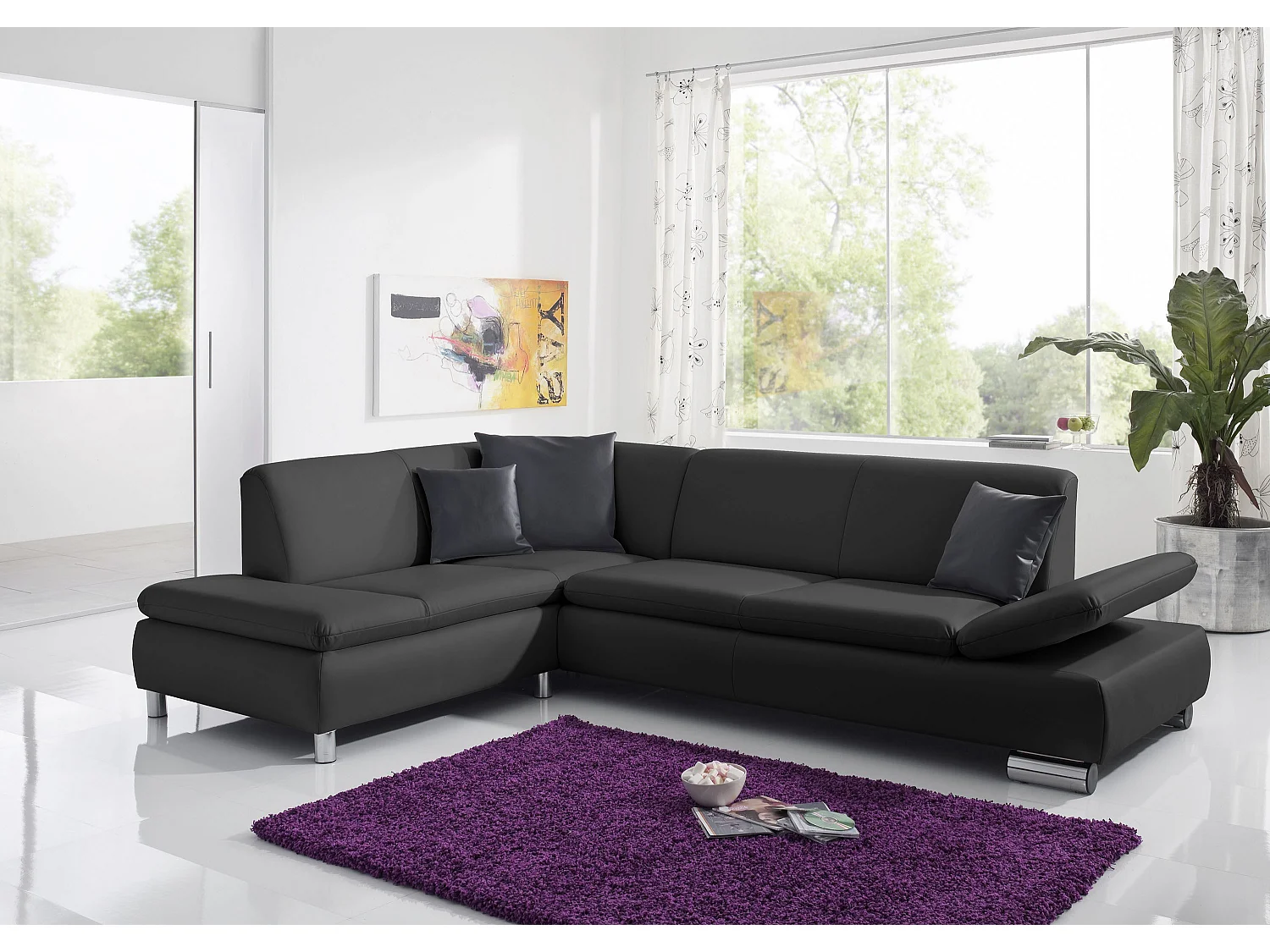 Ecksofa links mit Sofa 2,5-Sitzer rechts - Kunstleder - schwarz - Terrence