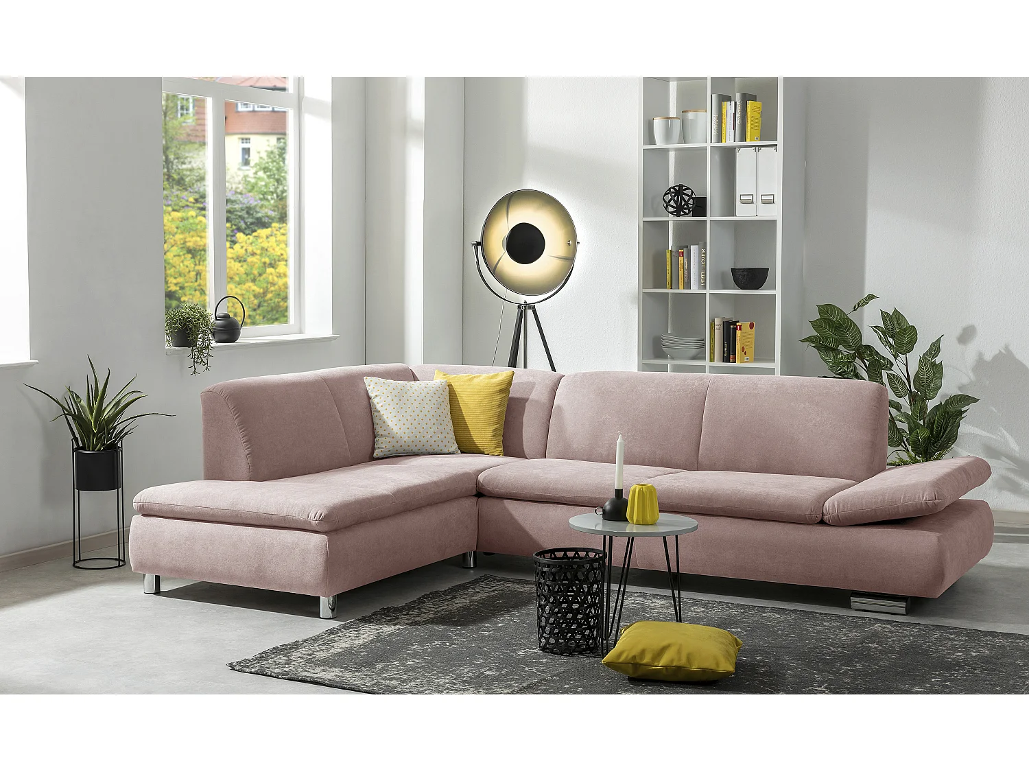 Ecksofa links mit Sofa 2,5-Sitzer rechts - Flachgewebe - rosé - Terrence