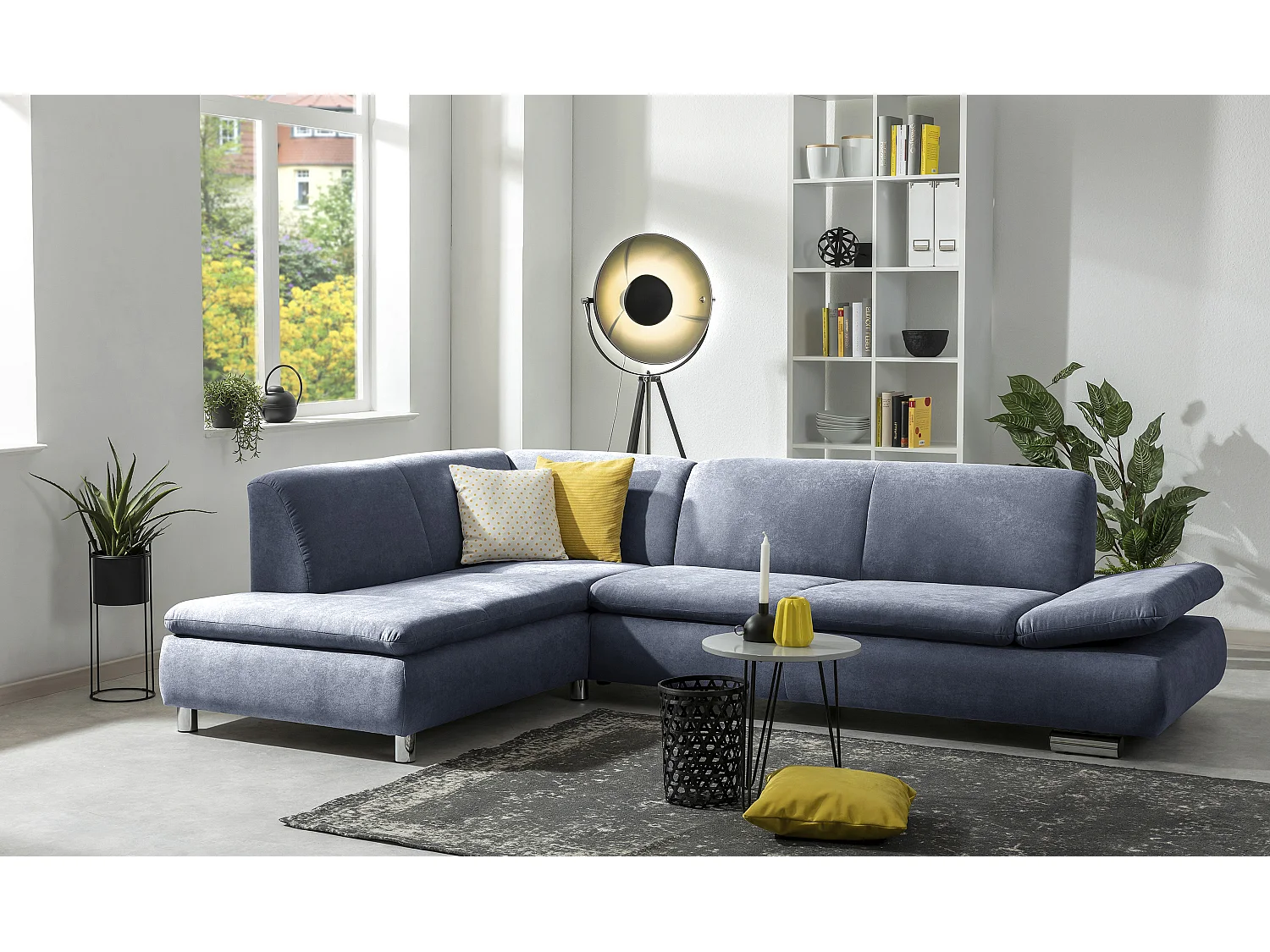 Ecksofa links mit Sofa 2,5-Sitzer rechts - Flachgewebe - blau - Terrence