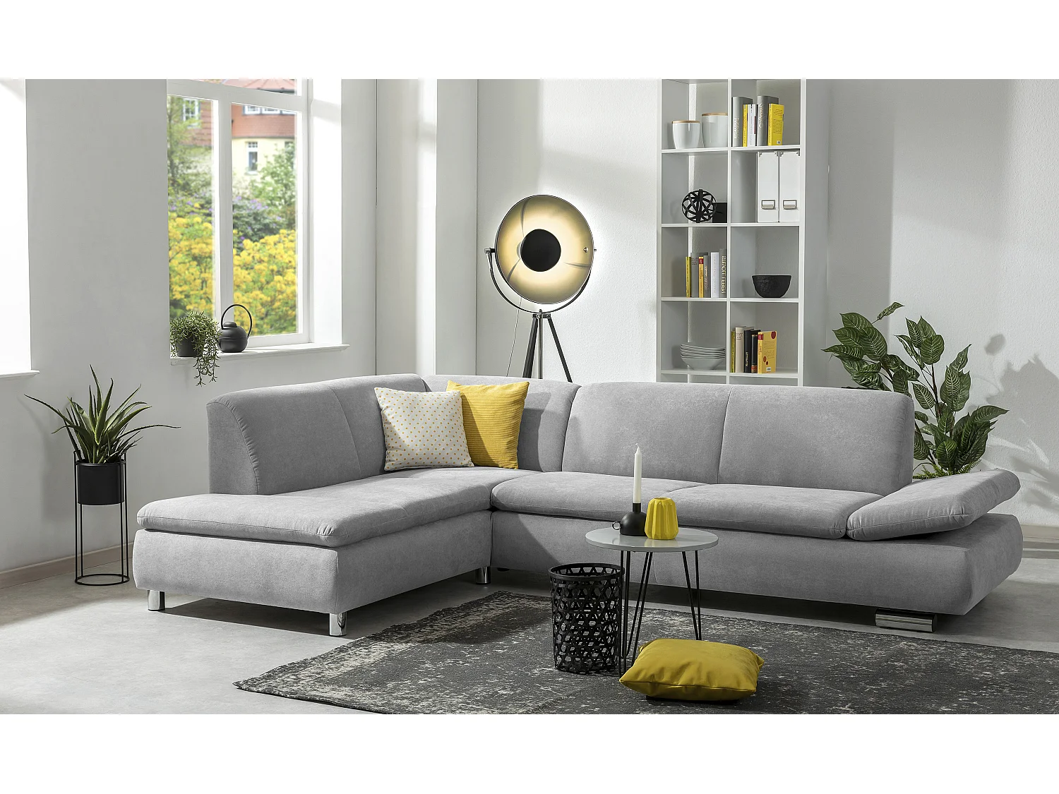 Ecksofa links mit Sofa 2,5-Sitzer rechts - Flachgewebe - hellgrau - Terrence