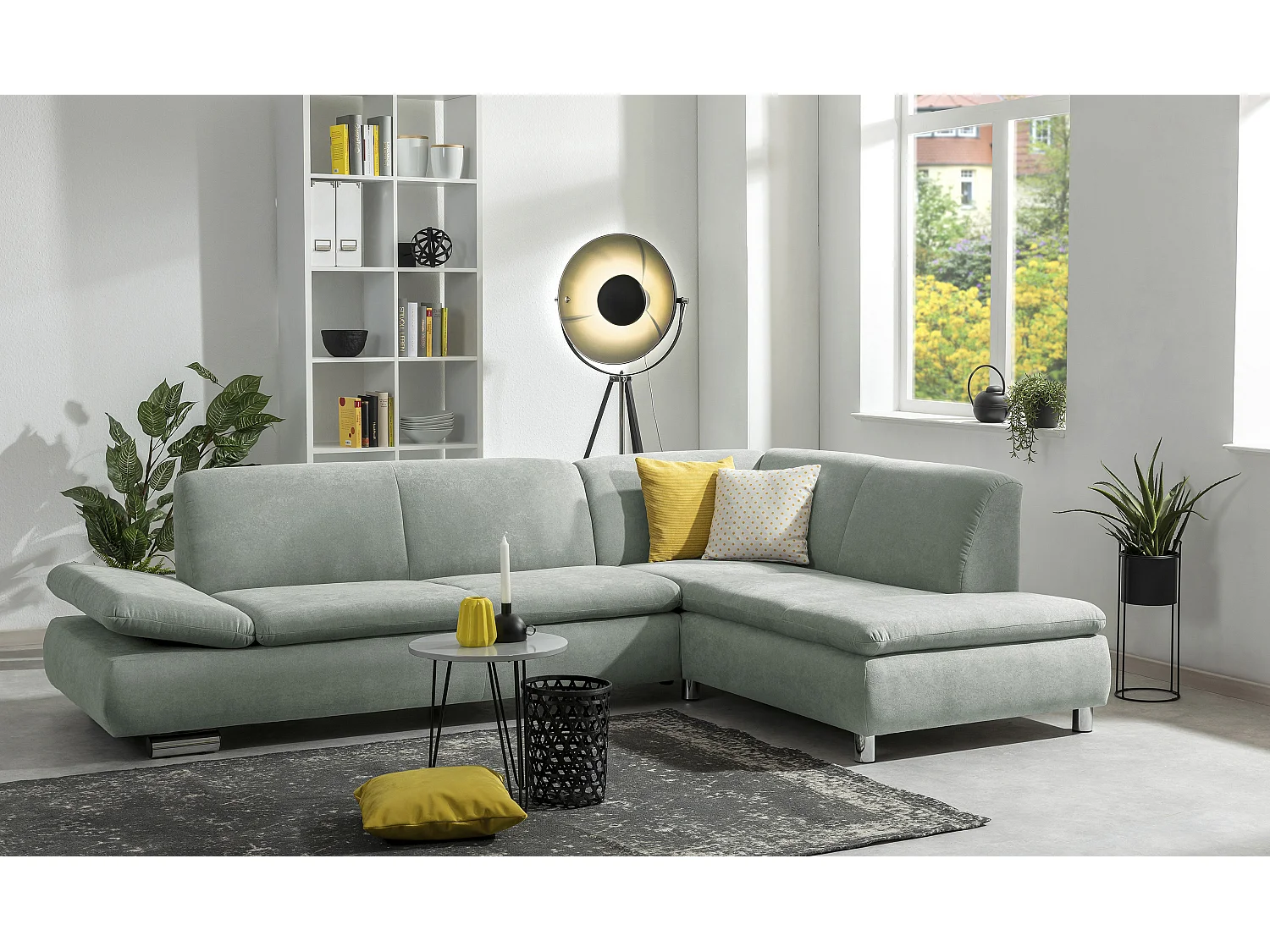 Sofa 2,5-Sitzer links mit Ecksofa rechts - Flachgewebe - hellgrün - Terrence