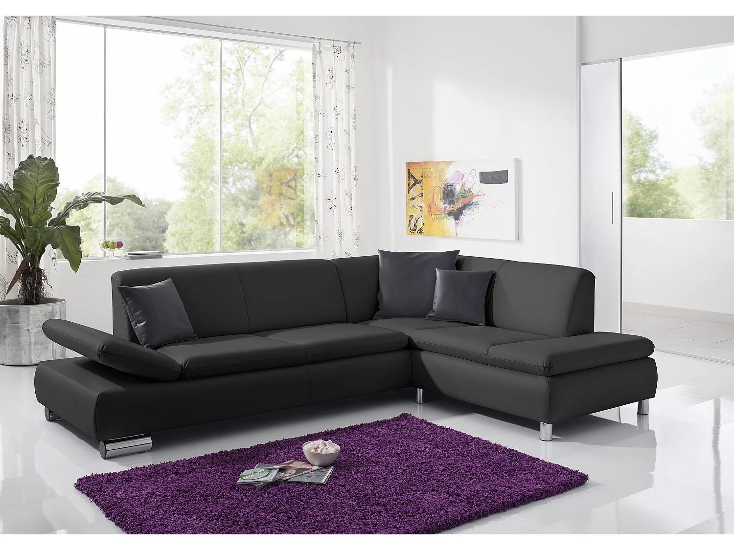 Sofa 2,5-Sitzer links mit Ecksofa rechts - Kunstleder - schwarz - Terrence