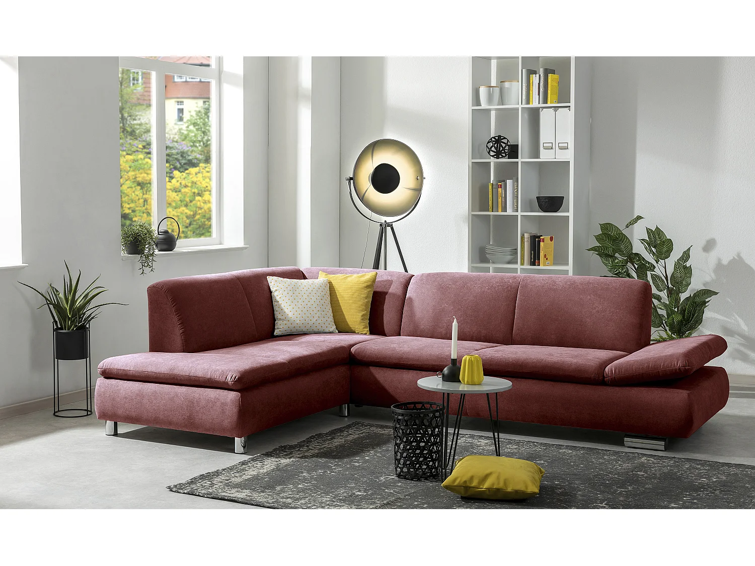 Ecksofa links mit Sofa 2,5-Sitzer rechts - Flachgewebe - rot - Terrence