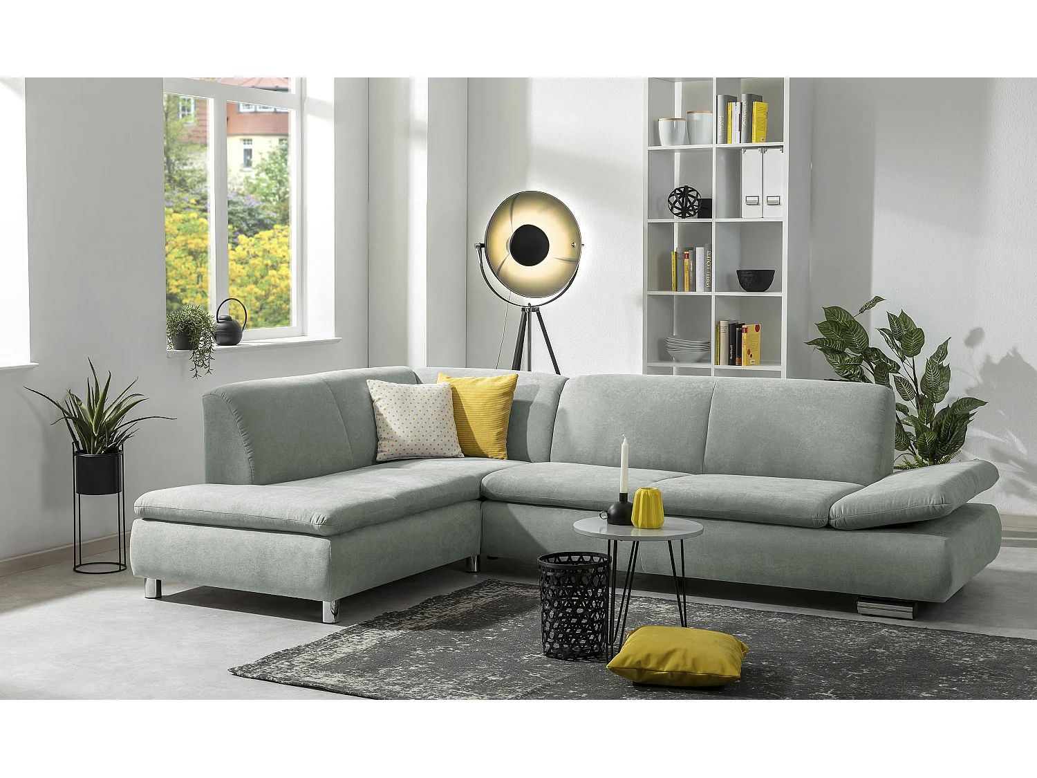 Ecksofa links mit Sofa 2,5-Sitzer rechts - Flachgewebe - hellgrün - Terrence